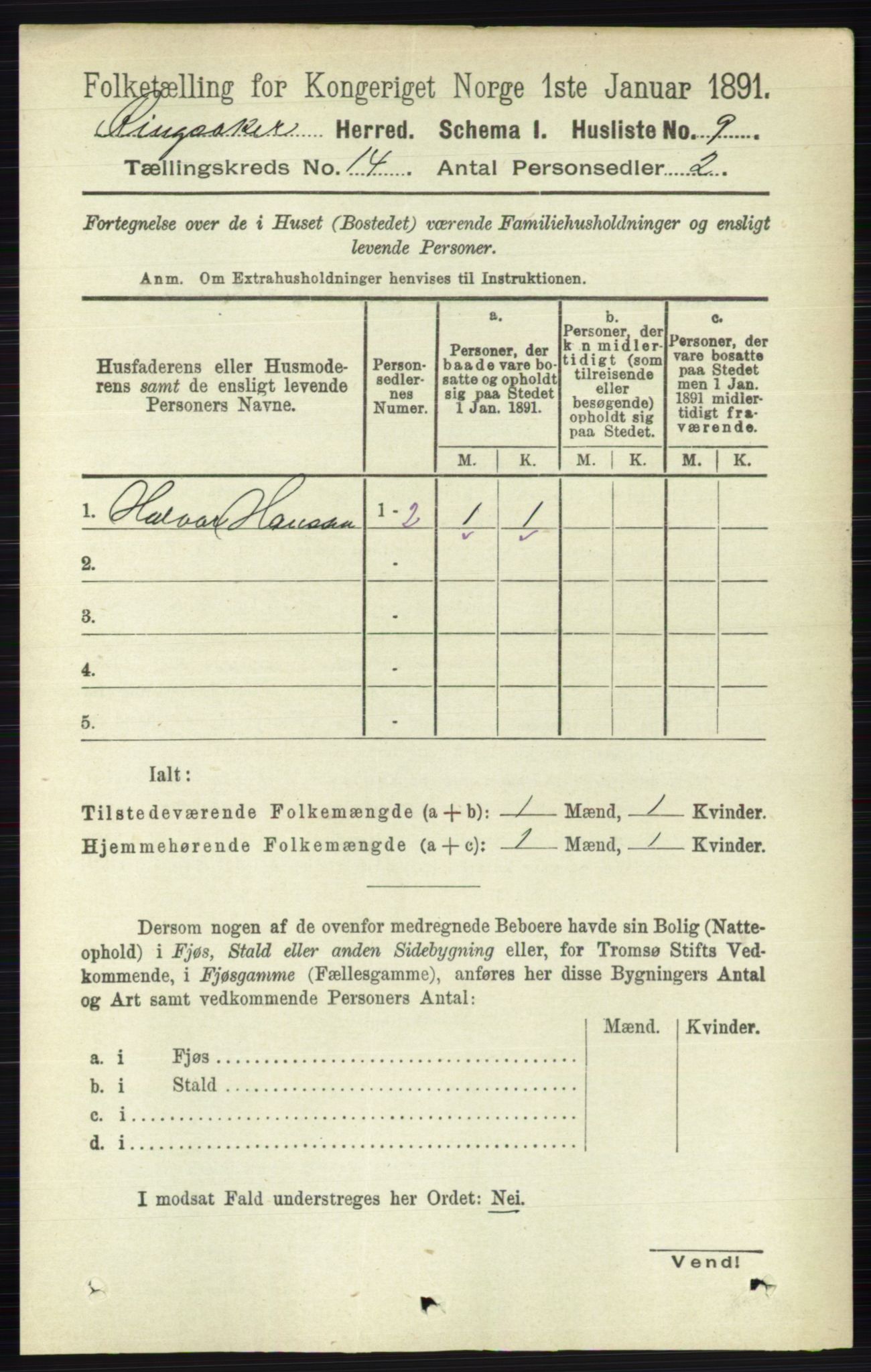 RA, 1891 census for 0412 Ringsaker, 1891, p. 7778