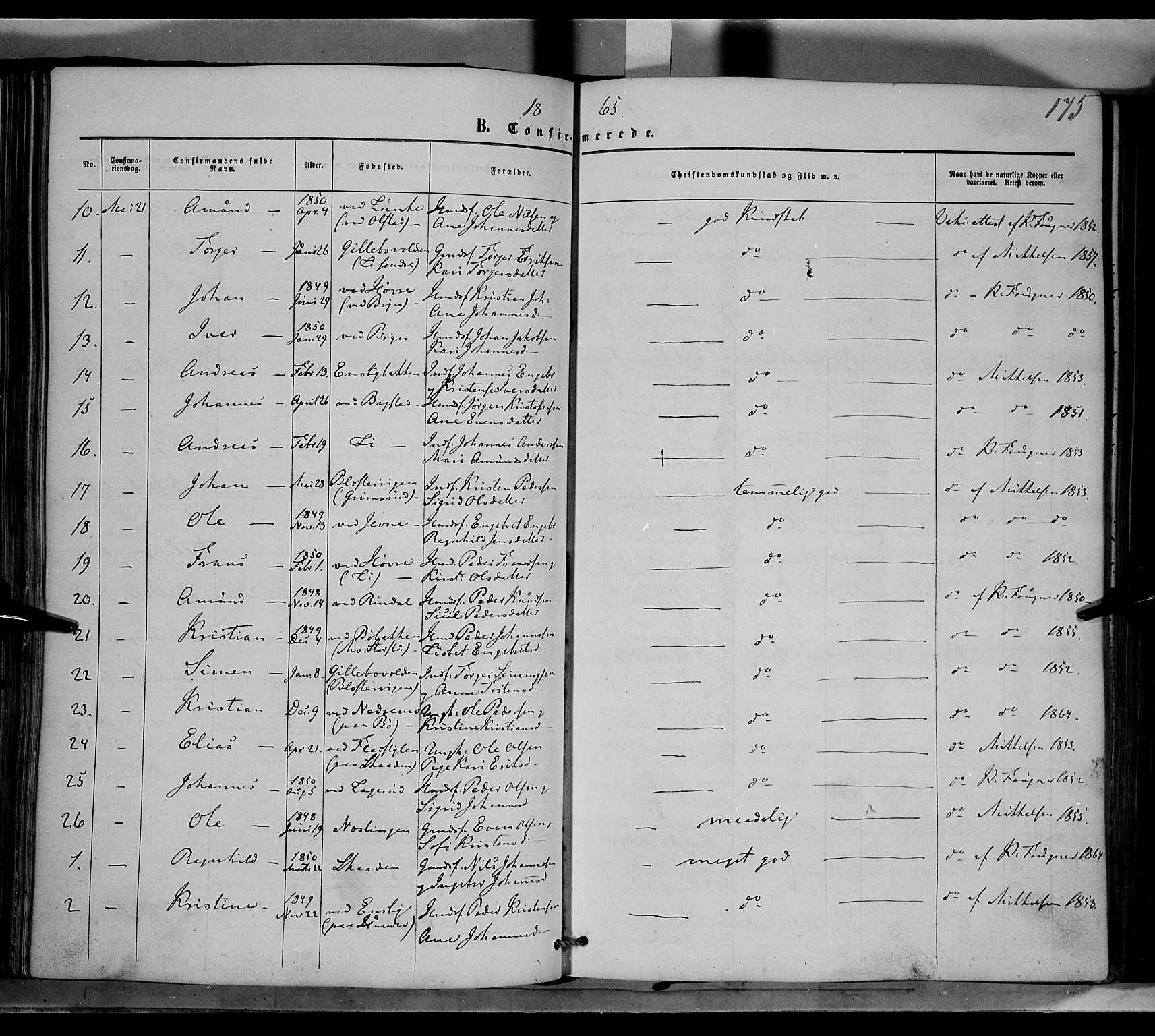 Øyer prestekontor, AV/SAH-PREST-084/H/Ha/Haa/L0006: Parish register (official) no. 6, 1858-1874, p. 175