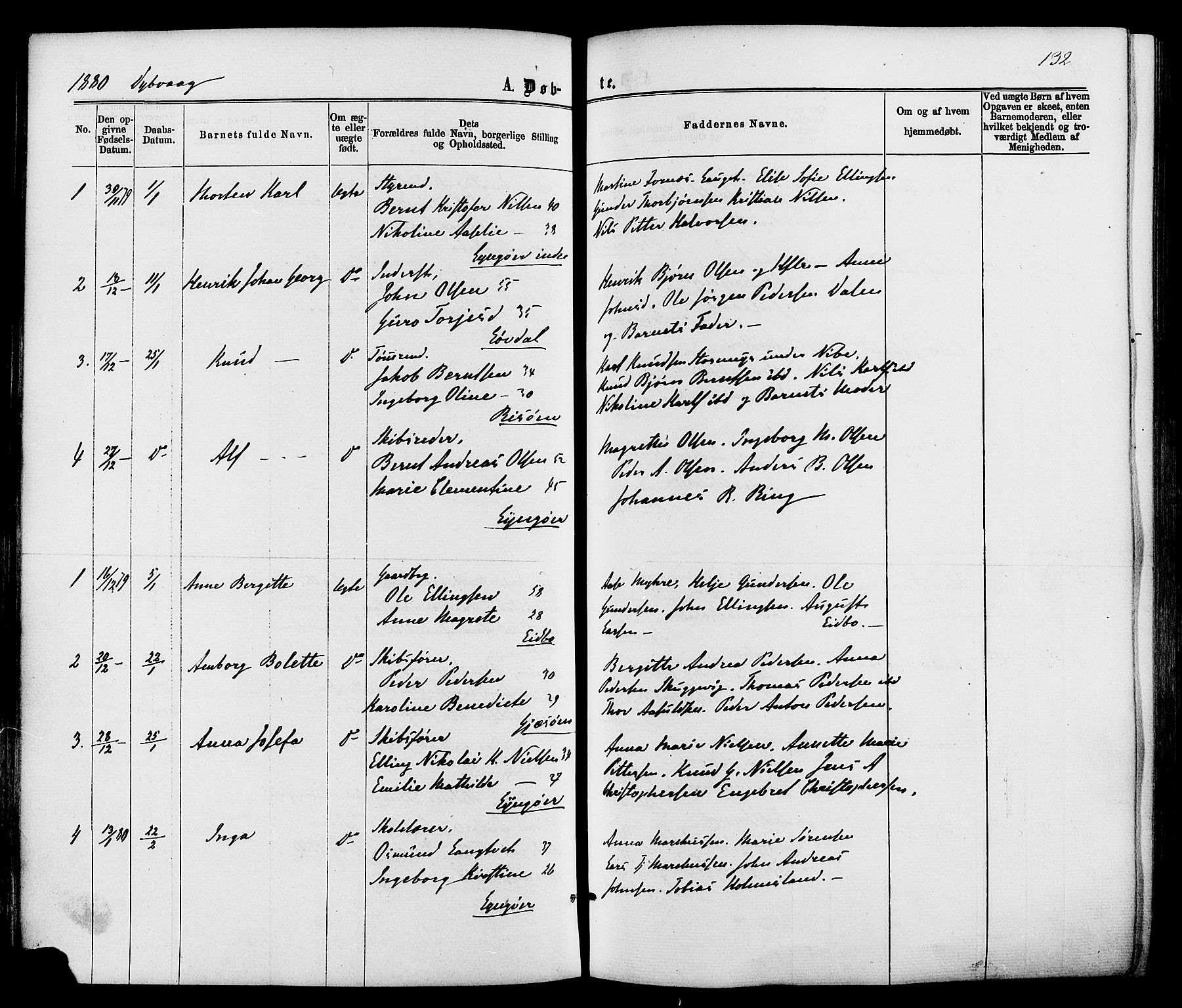 Dypvåg sokneprestkontor, AV/SAK-1111-0007/F/Fa/Faa/L0007: Parish register (official) no. A 7/ 1, 1872-1884, p. 132