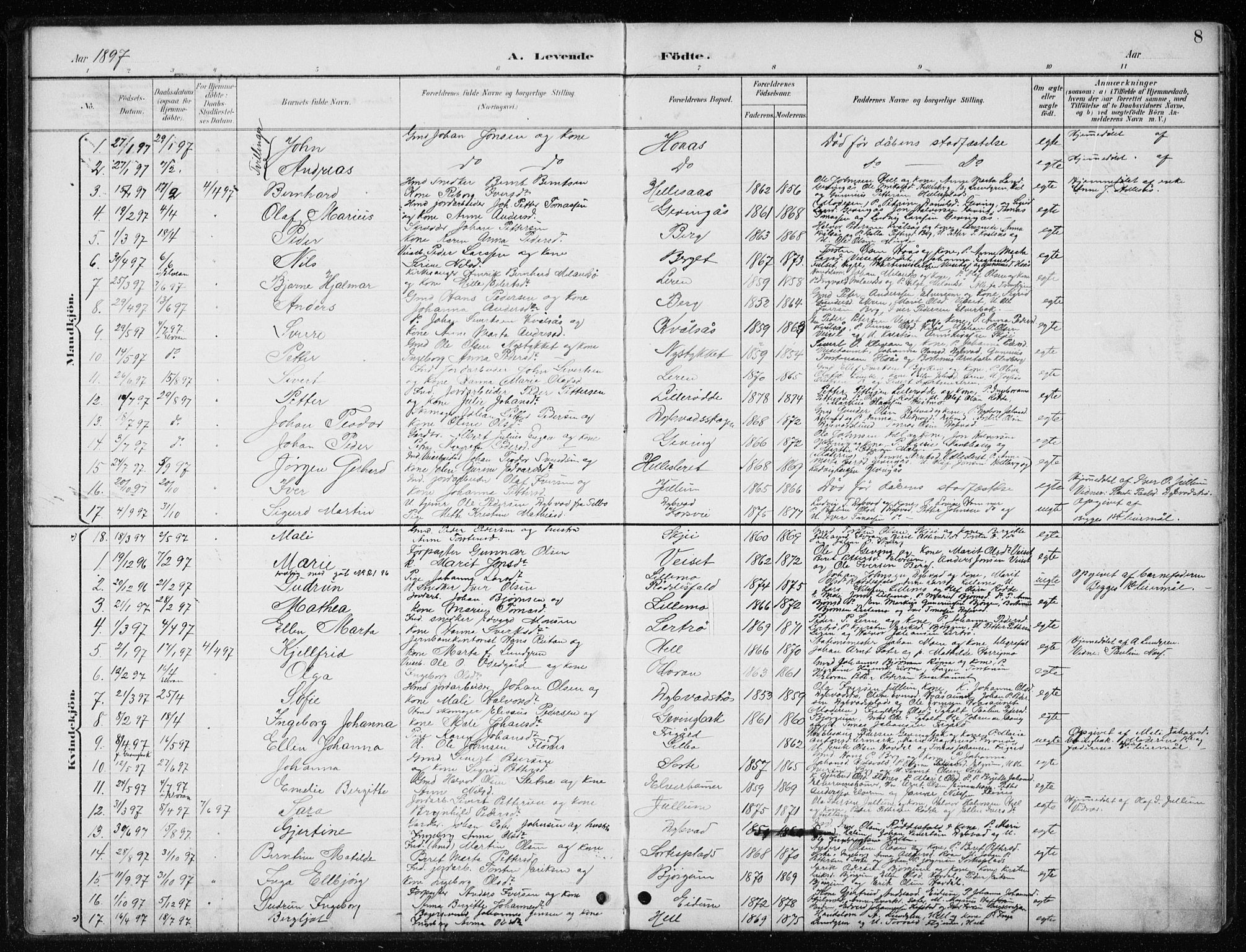 Ministerialprotokoller, klokkerbøker og fødselsregistre - Nord-Trøndelag, AV/SAT-A-1458/710/L0096: Parish register (copy) no. 710C01, 1892-1925, p. 8