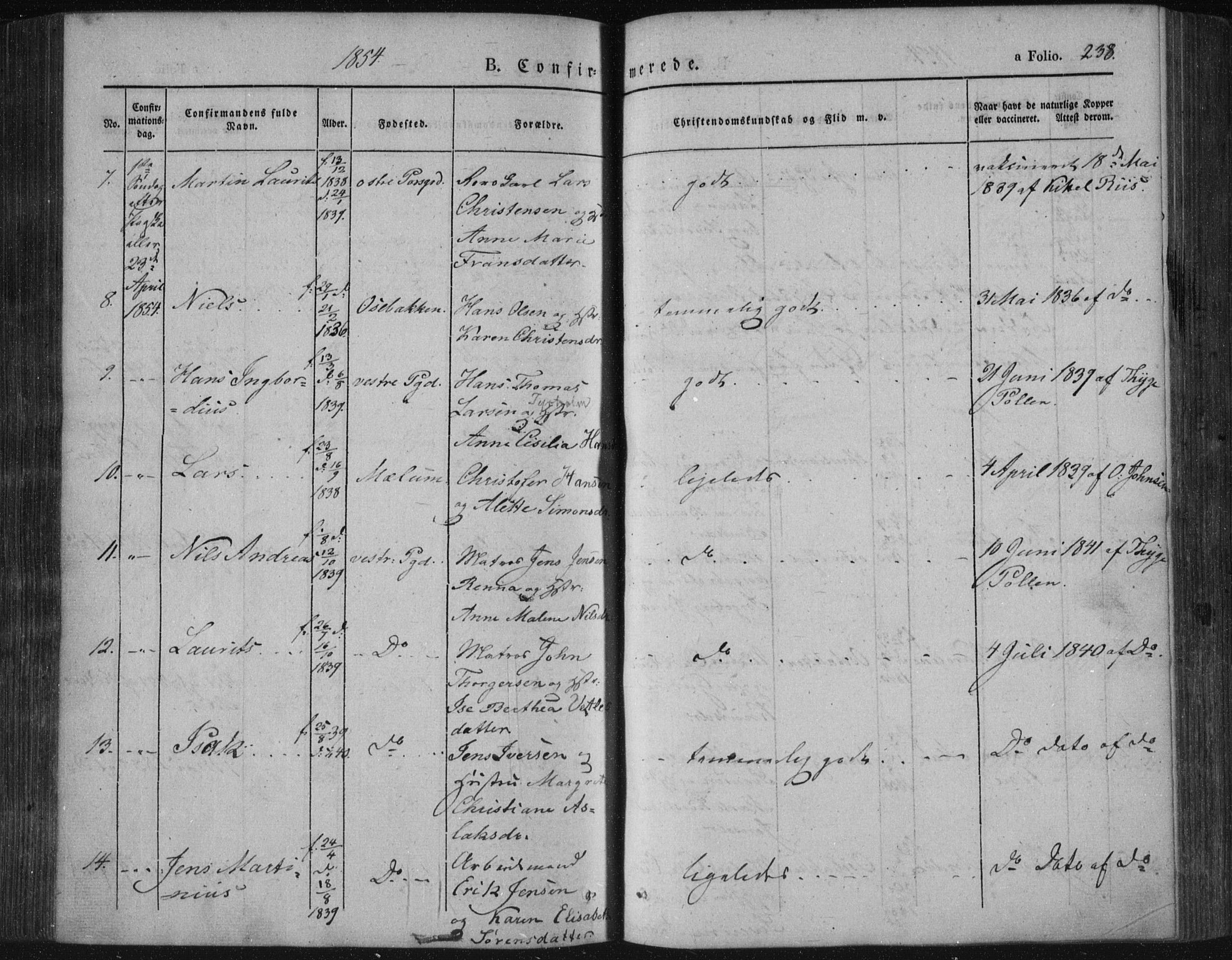 Porsgrunn kirkebøker , SAKO/A-104/F/Fa/L0006: Parish register (official) no. 6, 1841-1857, p. 238