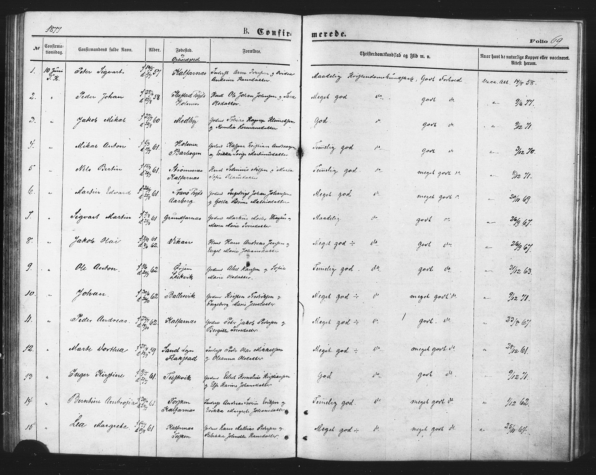 Berg sokneprestkontor, AV/SATØ-S-1318/G/Ga/Gaa/L0003kirke: Parish register (official) no. 3, 1872-1879, p. 69