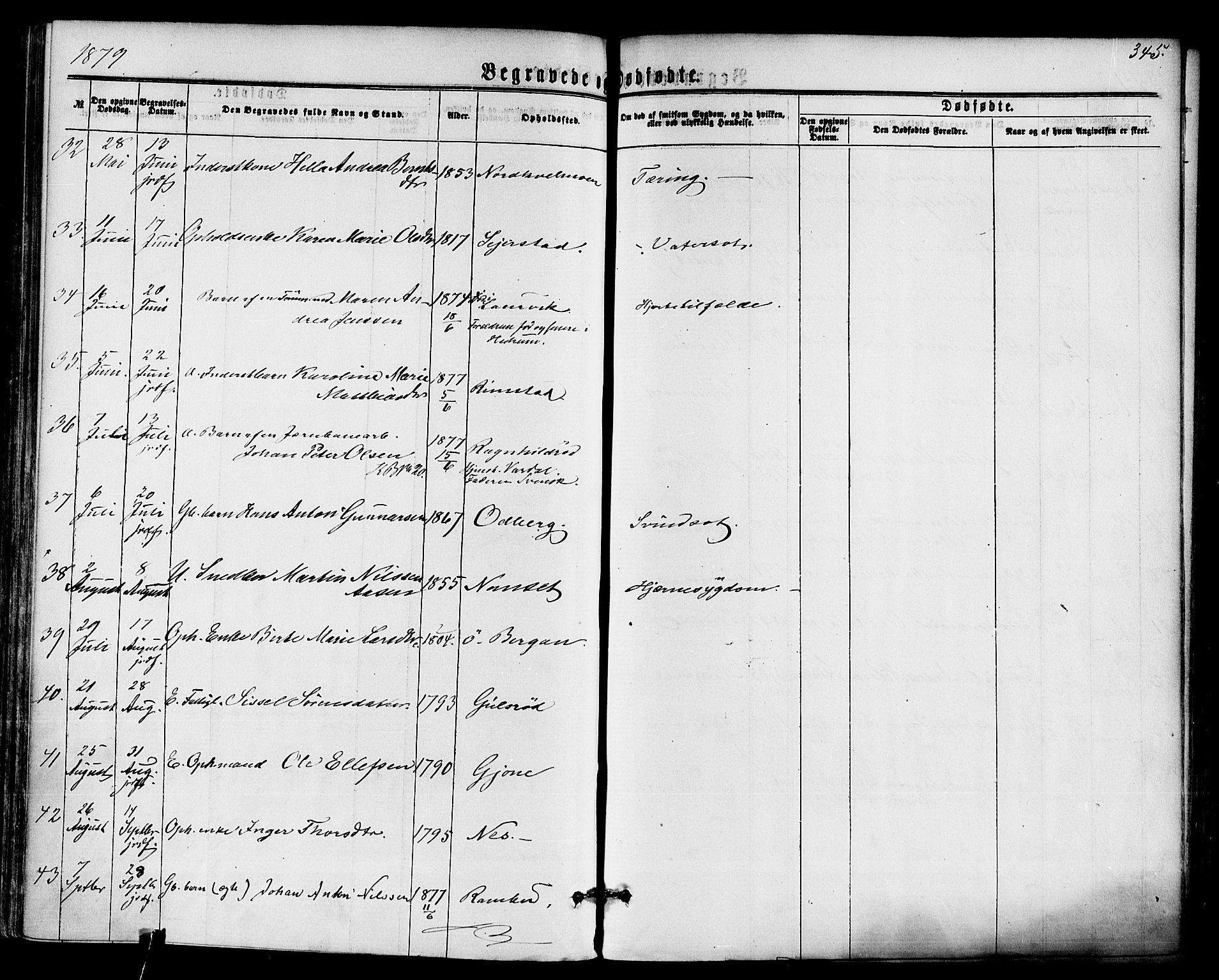 Hedrum kirkebøker, AV/SAKO-A-344/F/Fa/L0008: Parish register (official) no. I 8, 1869-1880, p. 345