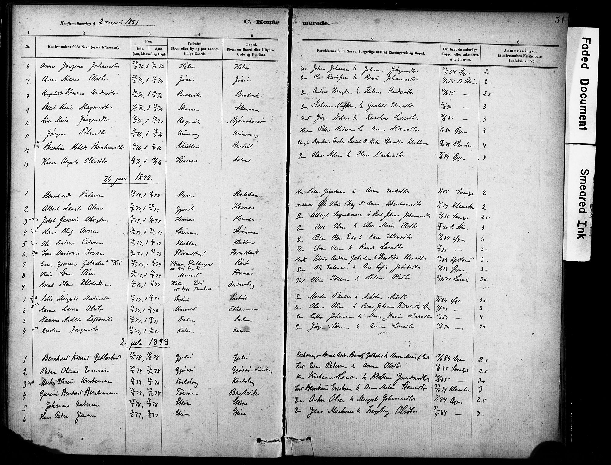 Ministerialprotokoller, klokkerbøker og fødselsregistre - Sør-Trøndelag, SAT/A-1456/635/L0551: Parish register (official) no. 635A01, 1882-1899, p. 51
