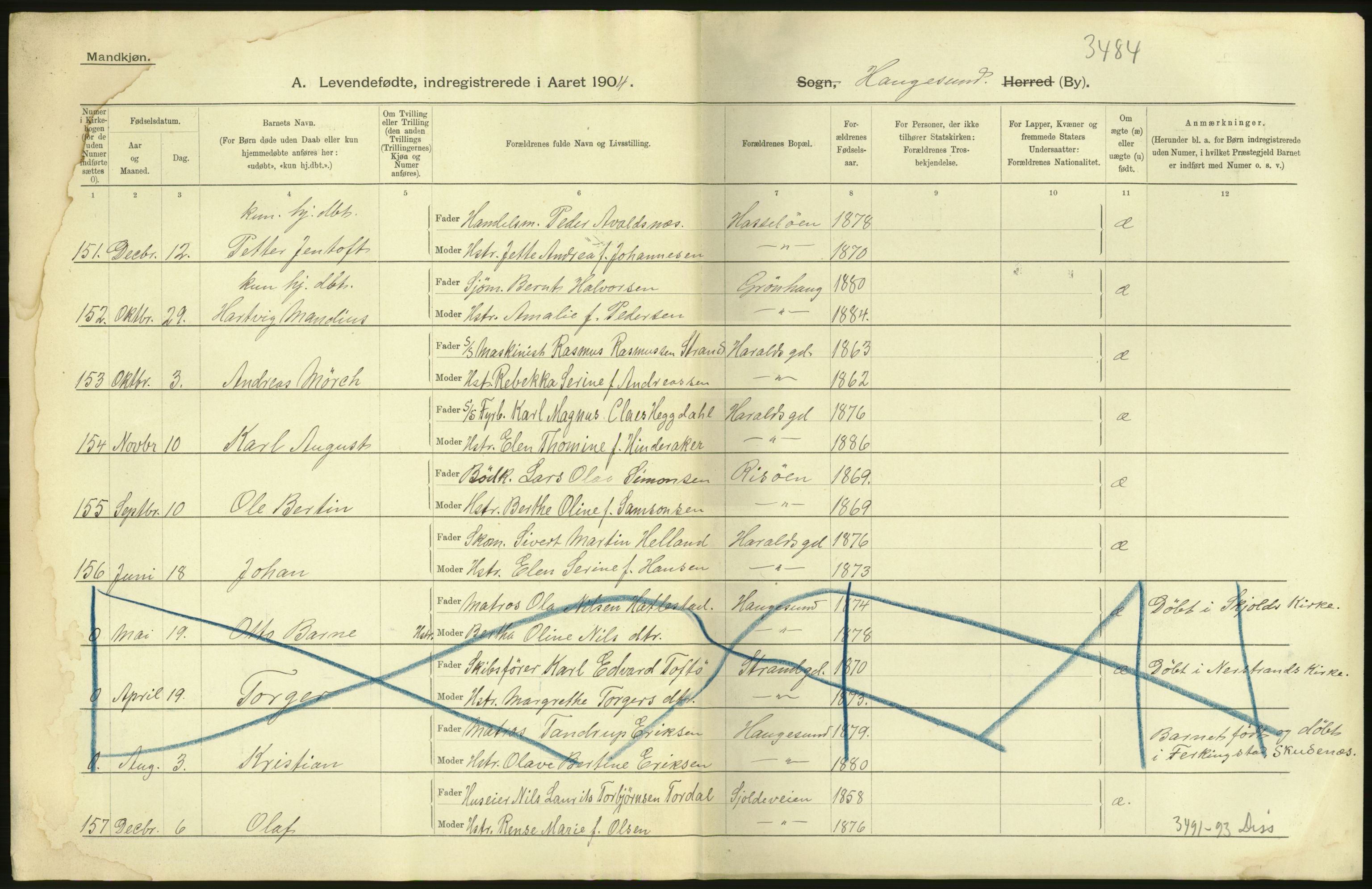 Statistisk sentralbyrå, Sosiodemografiske emner, Befolkning, AV/RA-S-2228/D/Df/Dfa/Dfab/L0012: Stavanger amt: Fødte, gifte, døde, 1904, p. 4