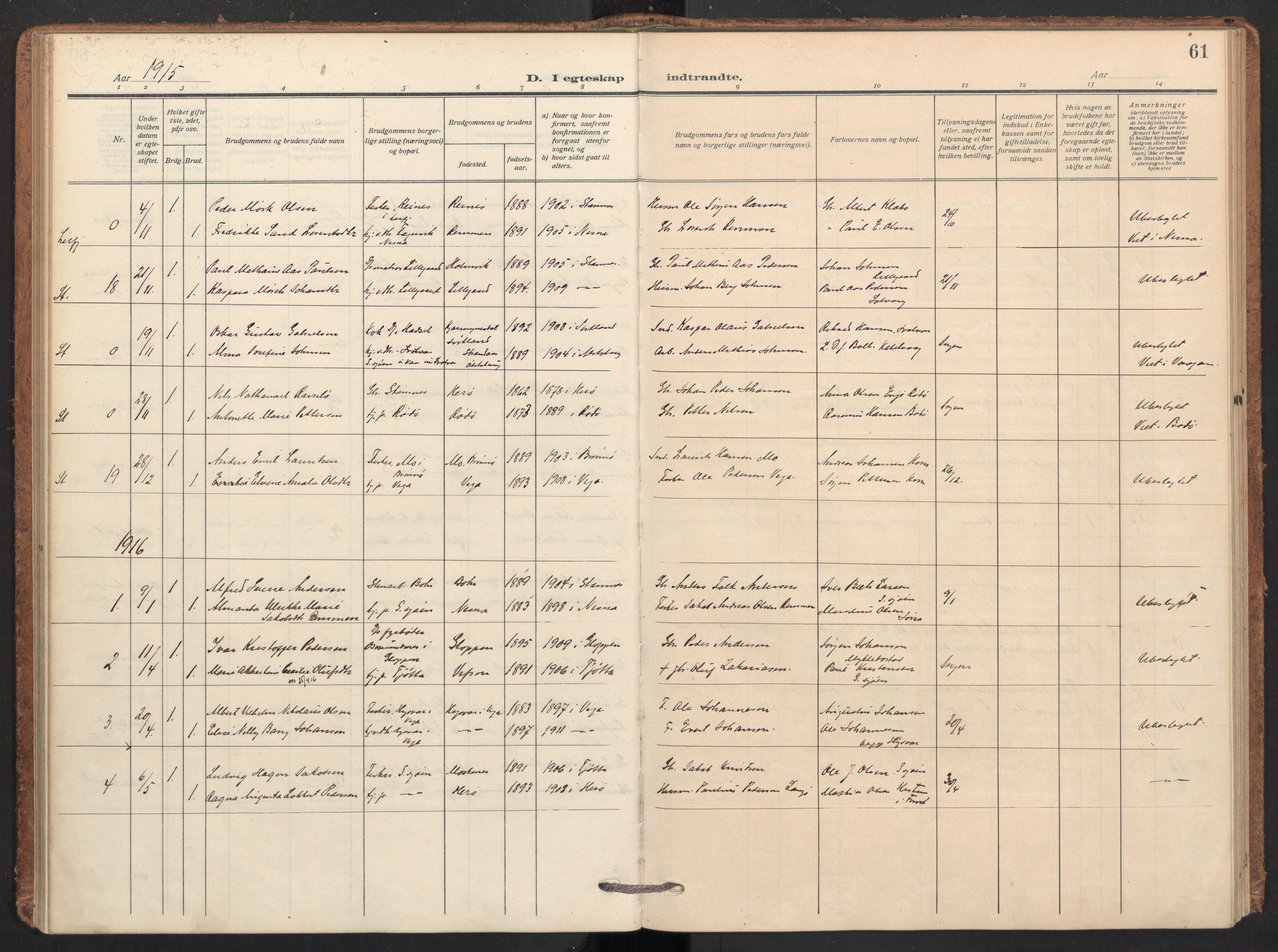 Ministerialprotokoller, klokkerbøker og fødselsregistre - Nordland, SAT/A-1459/831/L0473: Parish register (official) no. 831A04, 1909-1934, p. 61