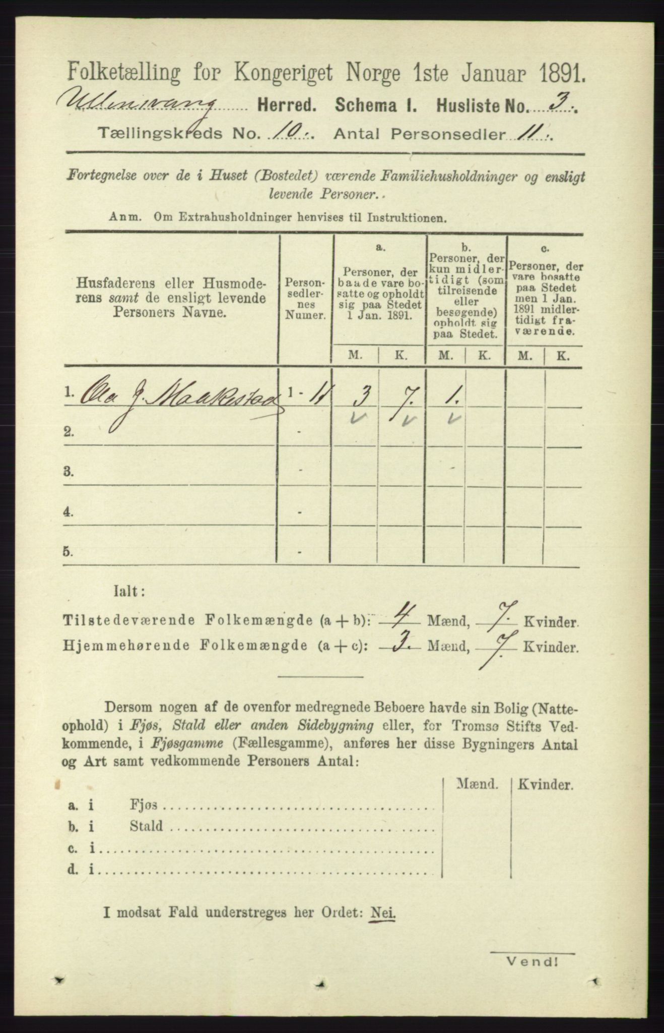 RA, 1891 census for 1230 Ullensvang, 1891, p. 3684