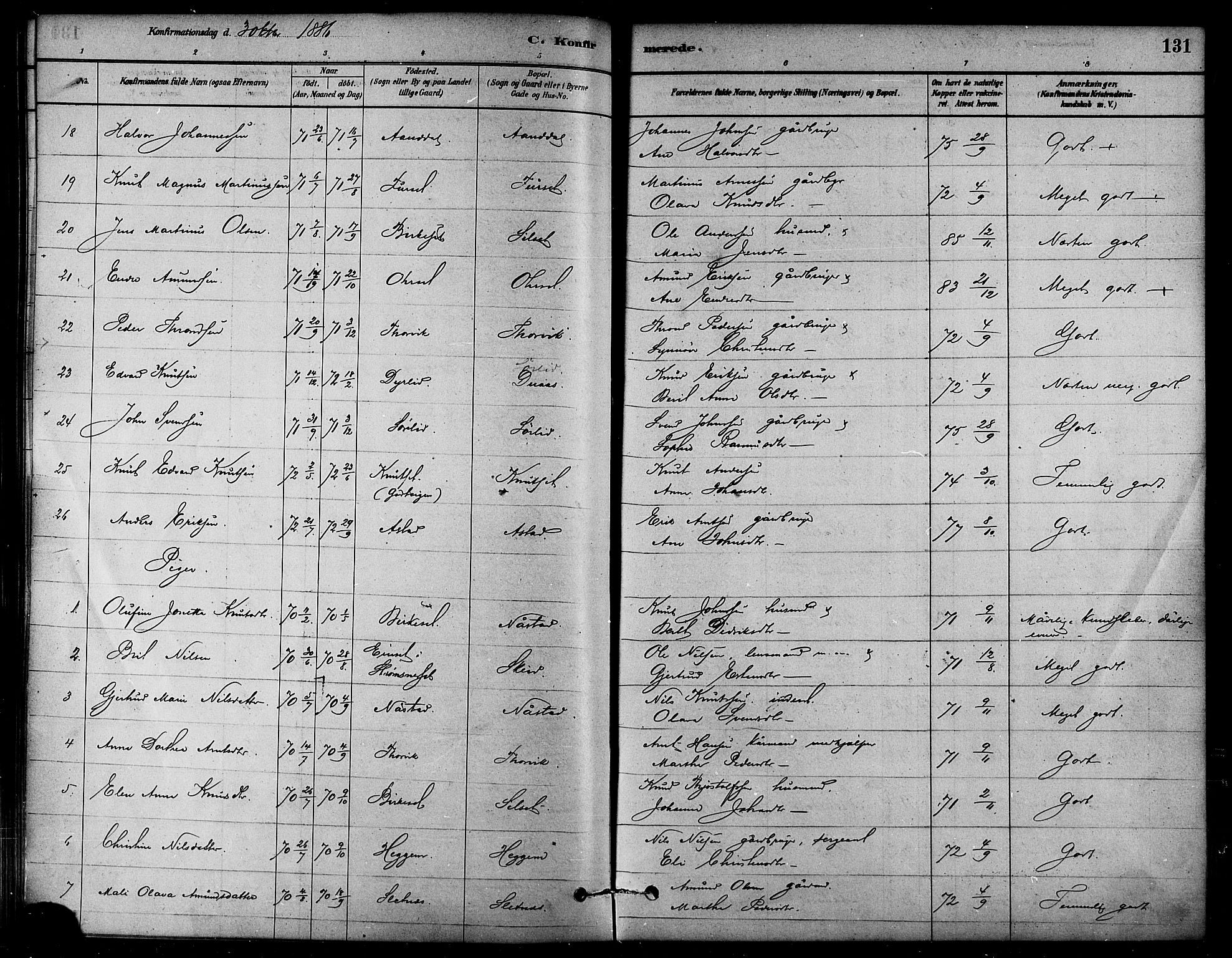 Ministerialprotokoller, klokkerbøker og fødselsregistre - Møre og Romsdal, AV/SAT-A-1454/584/L0967: Parish register (official) no. 584A07, 1879-1894, p. 131