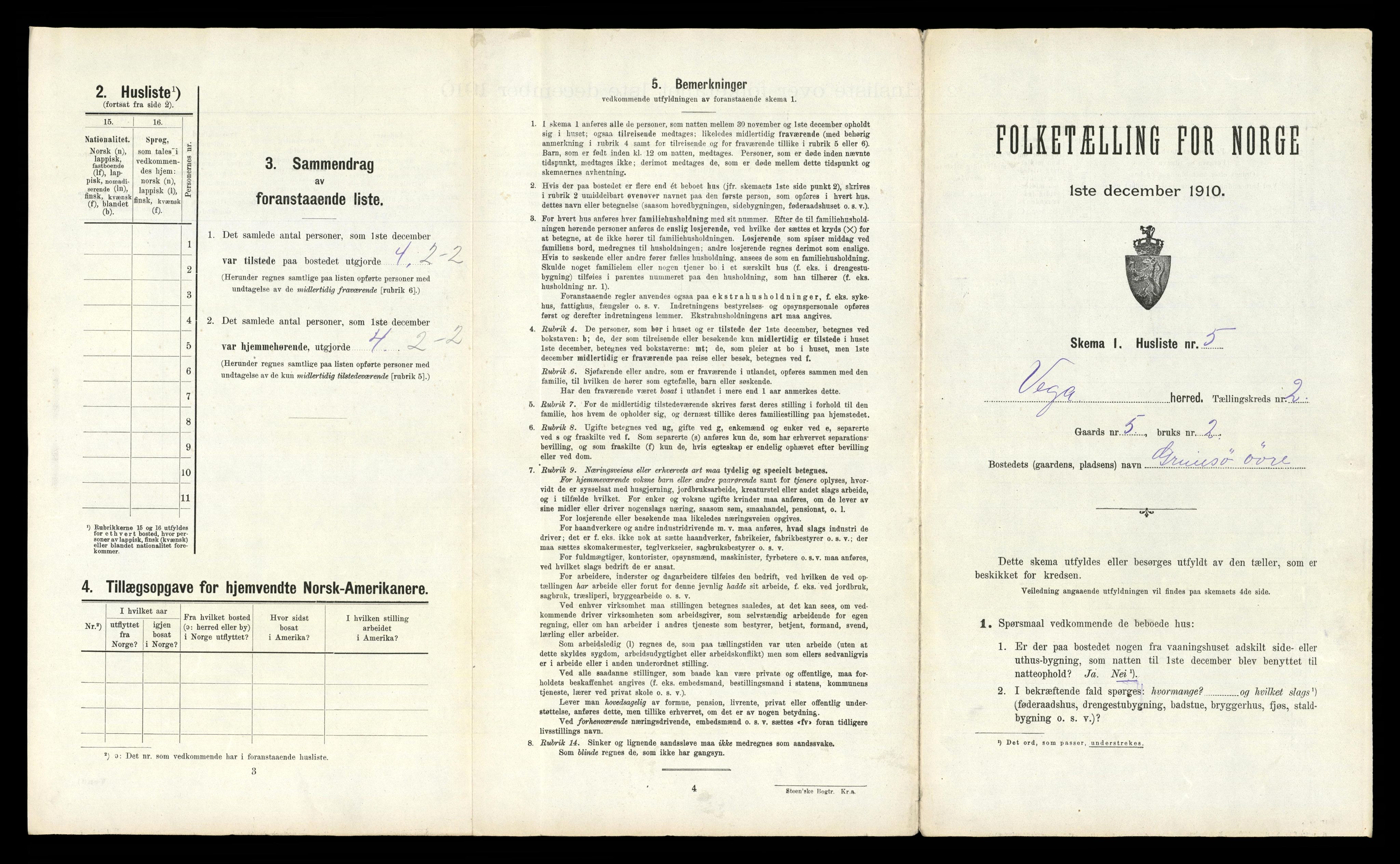 RA, 1910 census for Vega, 1910, p. 102