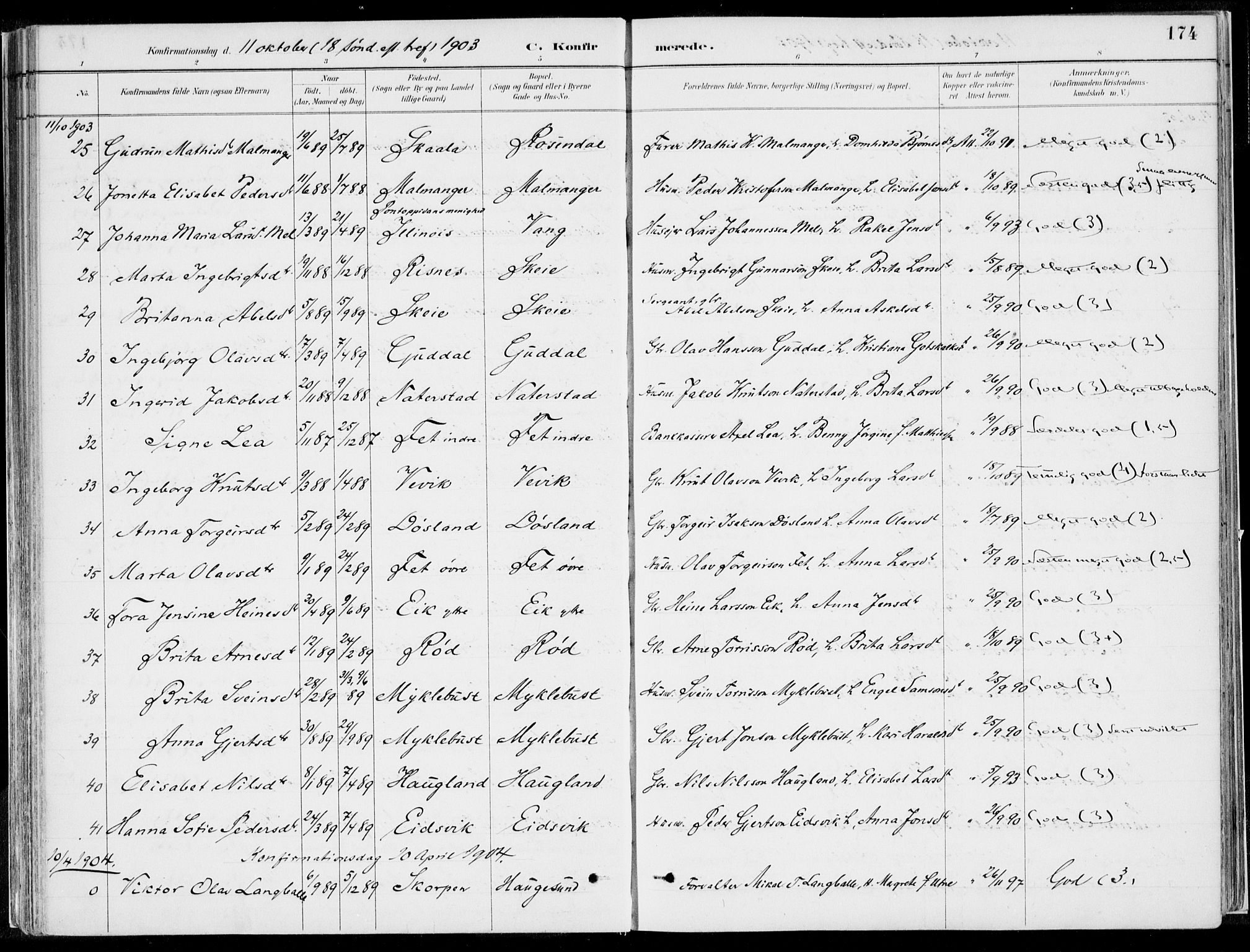 Kvinnherad sokneprestembete, SAB/A-76401/H/Haa: Parish register (official) no. B  1, 1887-1921, p. 174