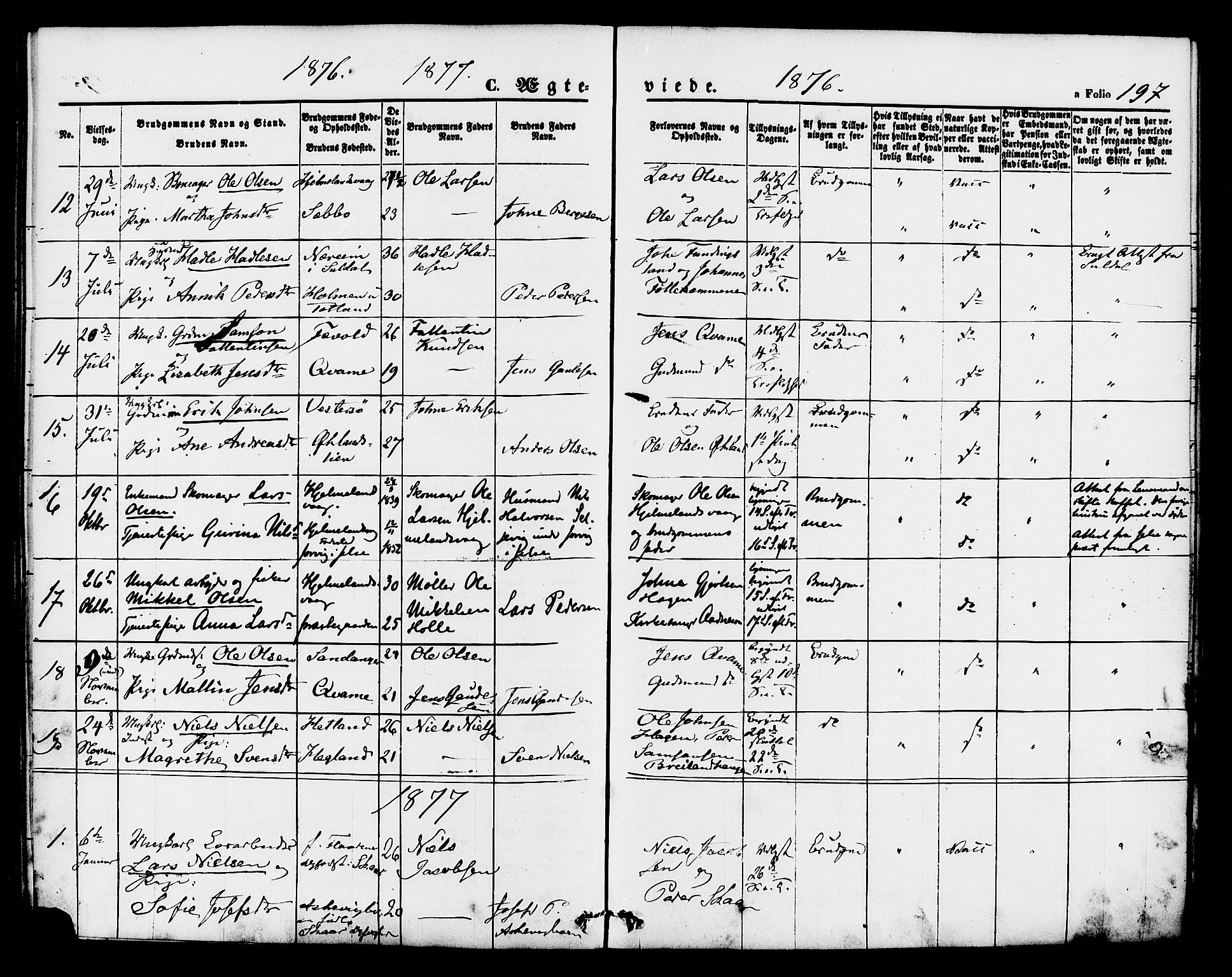 Hjelmeland sokneprestkontor, AV/SAST-A-101843/01/IV/L0011: Parish register (official) no. A 11, 1861-1878, p. 197