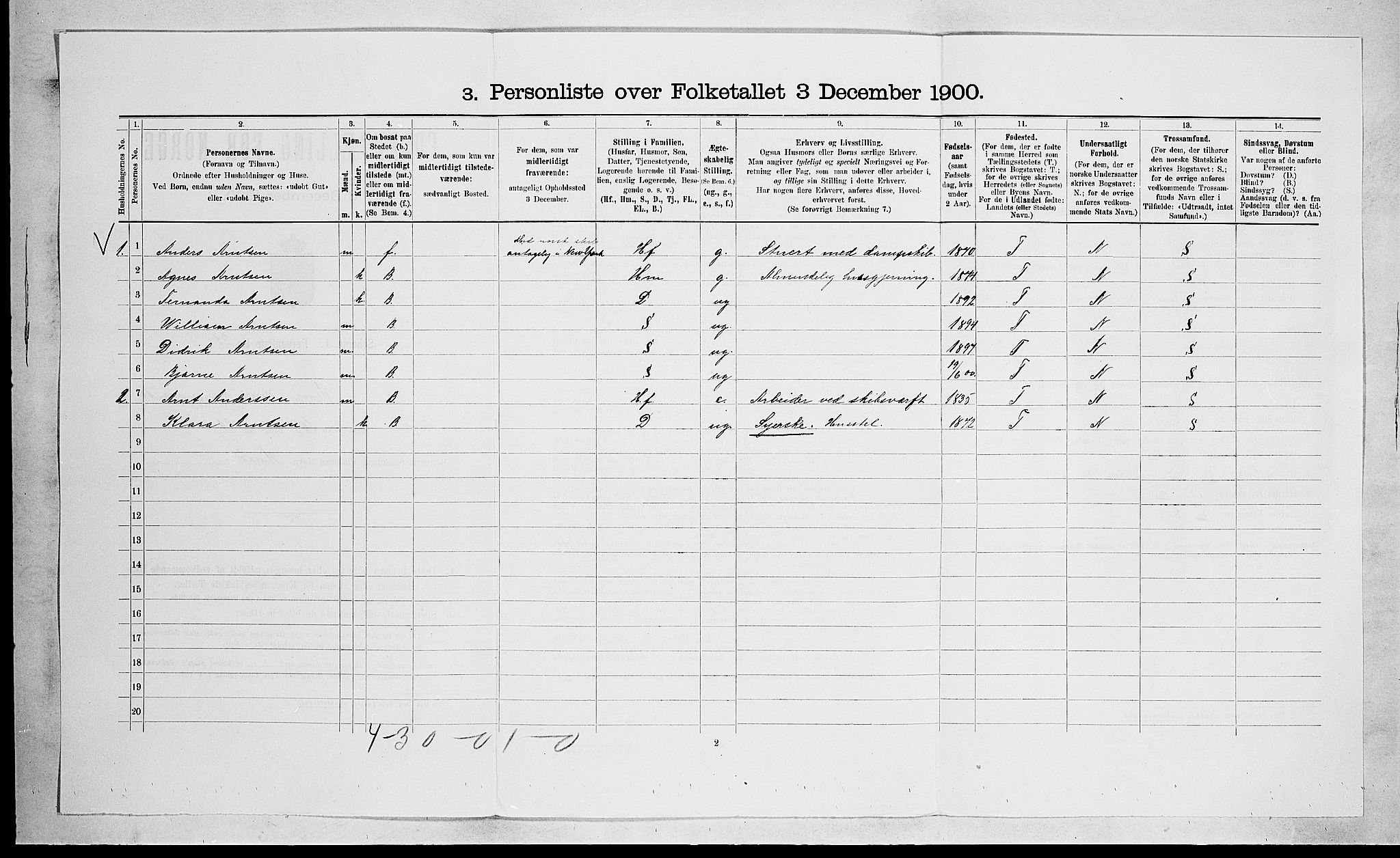 RA, 1900 census for Sem, 1900, p. 1564