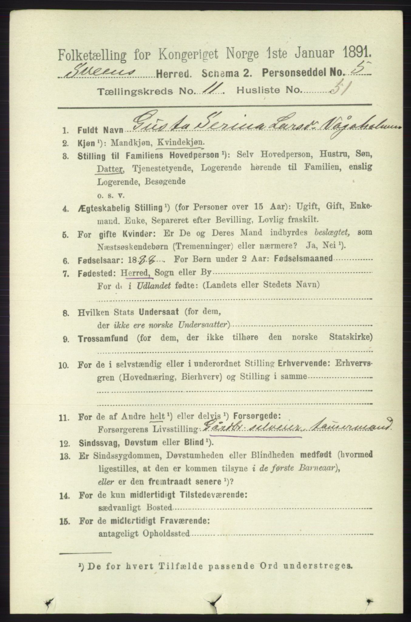 RA, 1891 census for 1216 Sveio, 1891, p. 3387