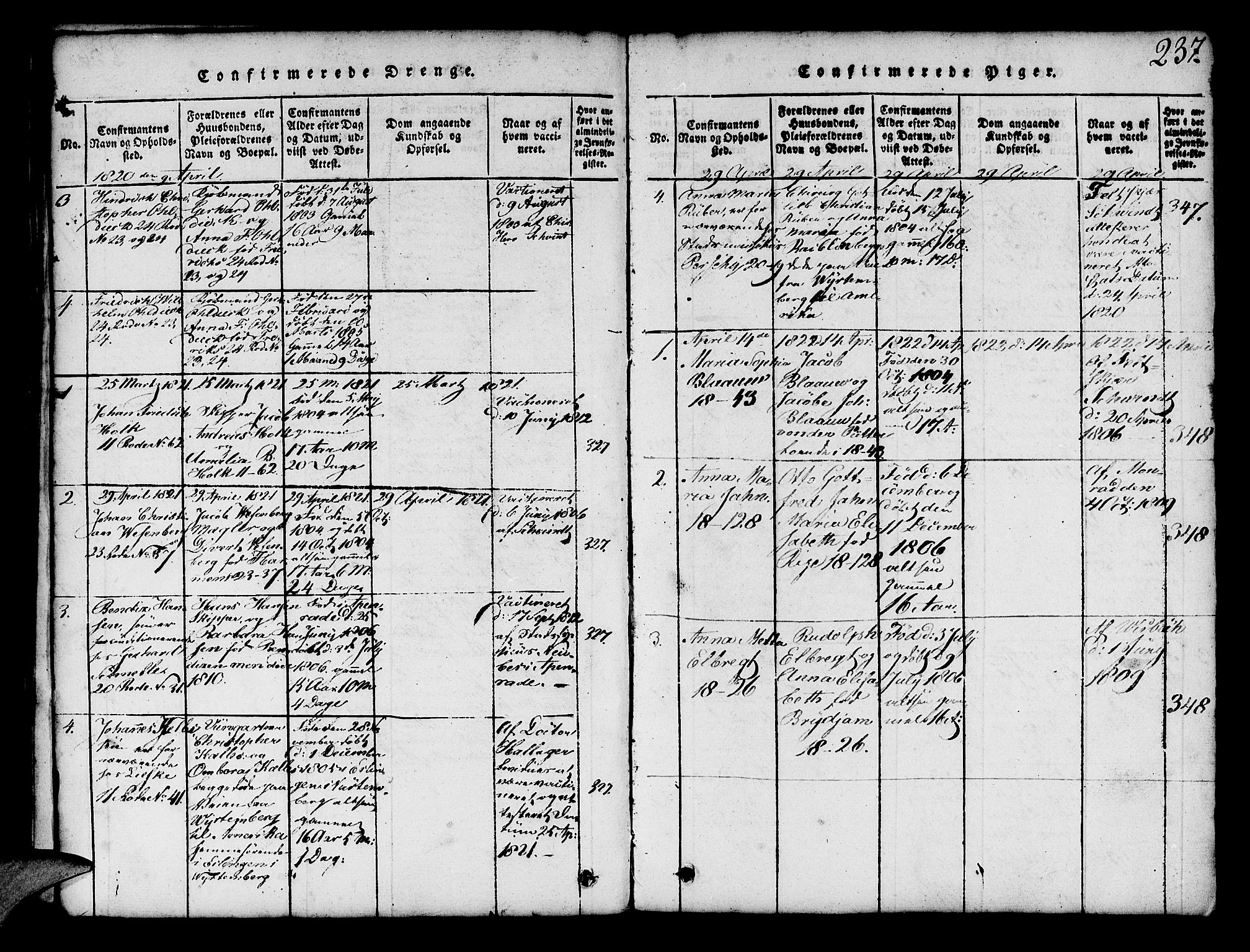 Mariakirken Sokneprestembete, SAB/A-76901/H/Hab/L0001: Parish register (copy) no. A 1, 1815-1846, p. 237
