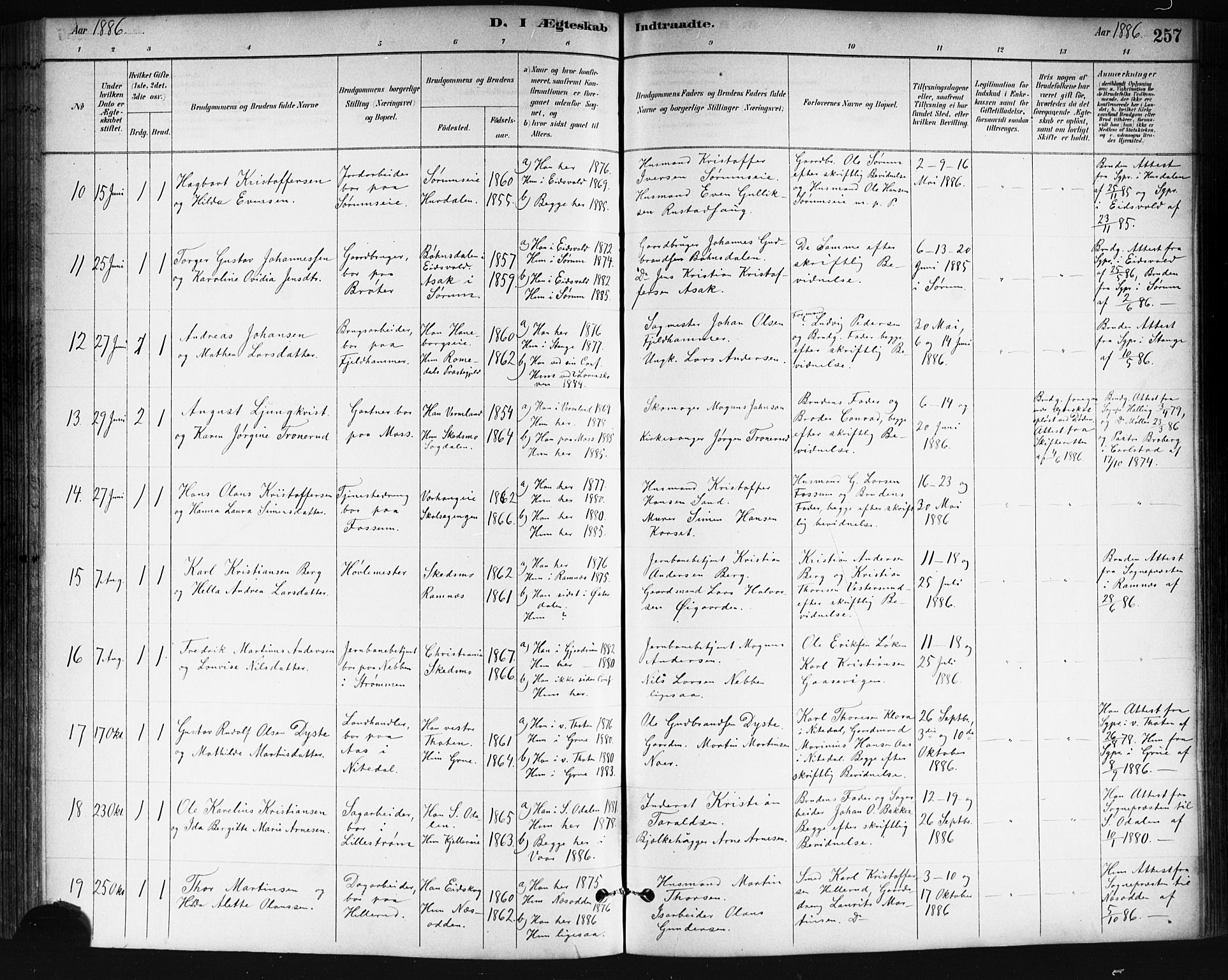 Skedsmo prestekontor Kirkebøker, AV/SAO-A-10033a/G/Ga/L0004: Parish register (copy) no. I 4, 1883-1895, p. 257