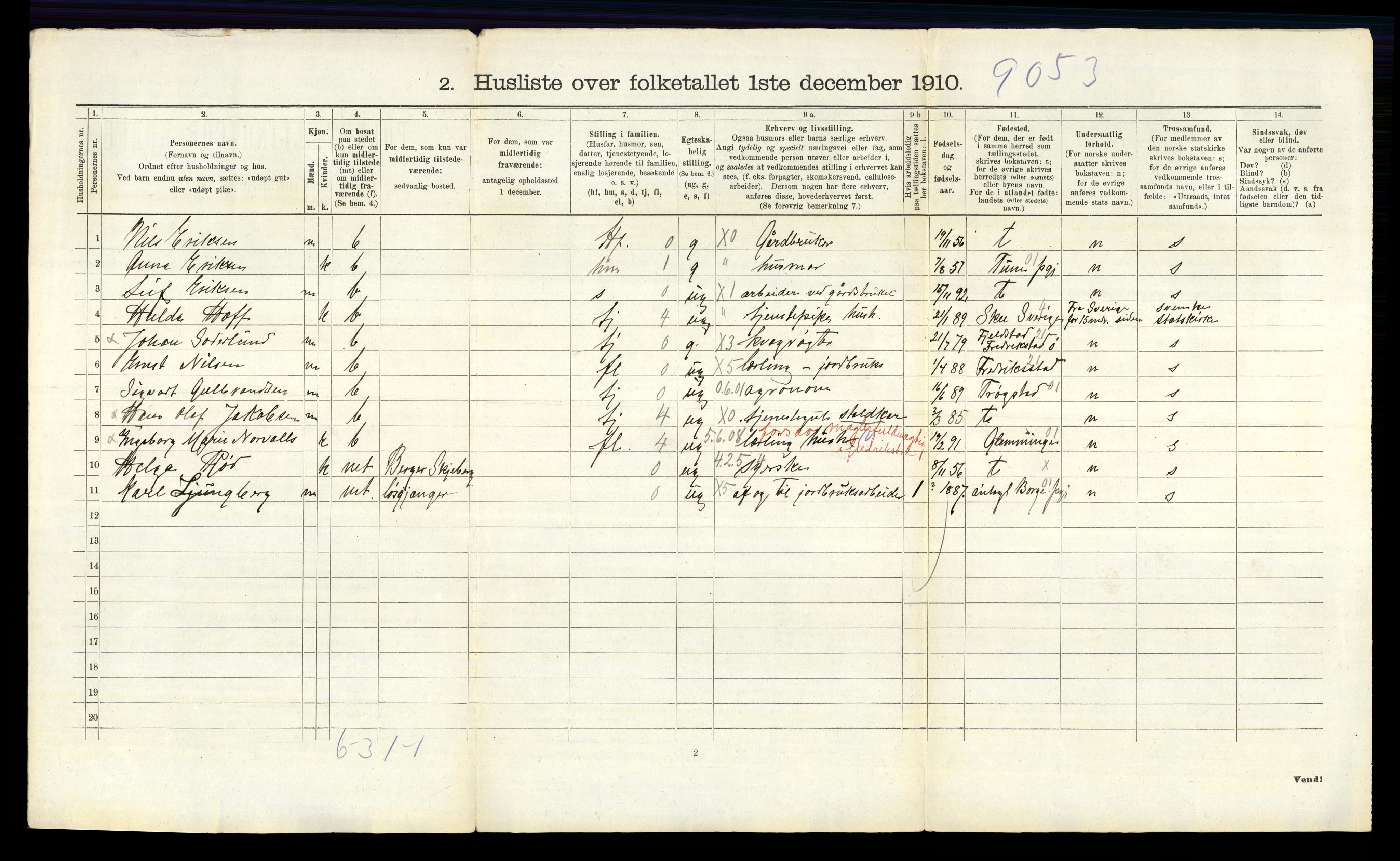 RA, 1910 census for Skjeberg, 1910, p. 1085