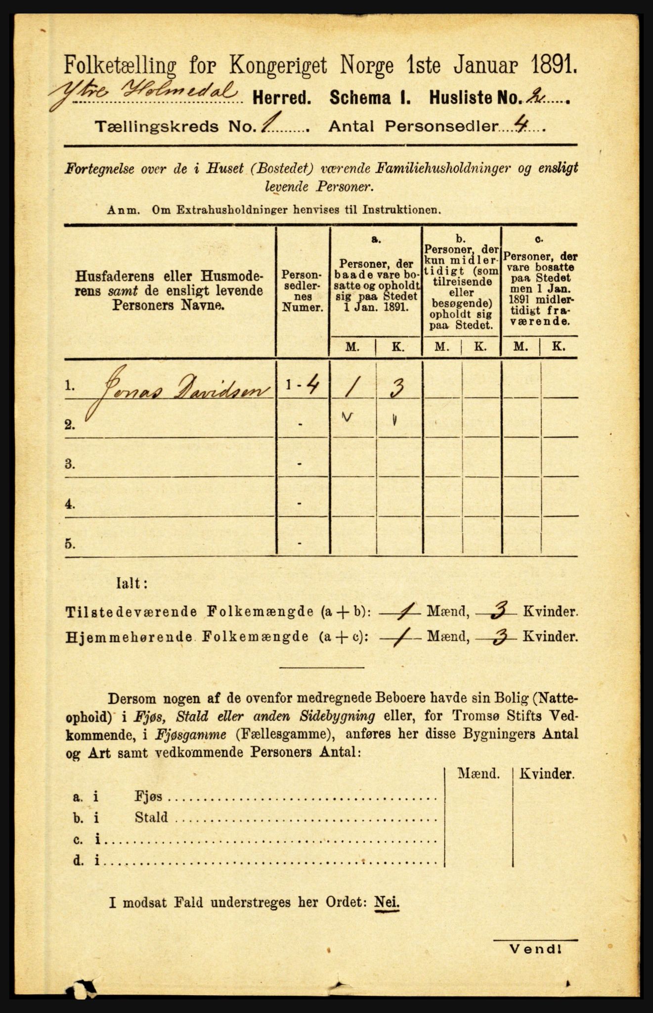 RA, 1891 census for 1429 Ytre Holmedal, 1891, p. 48