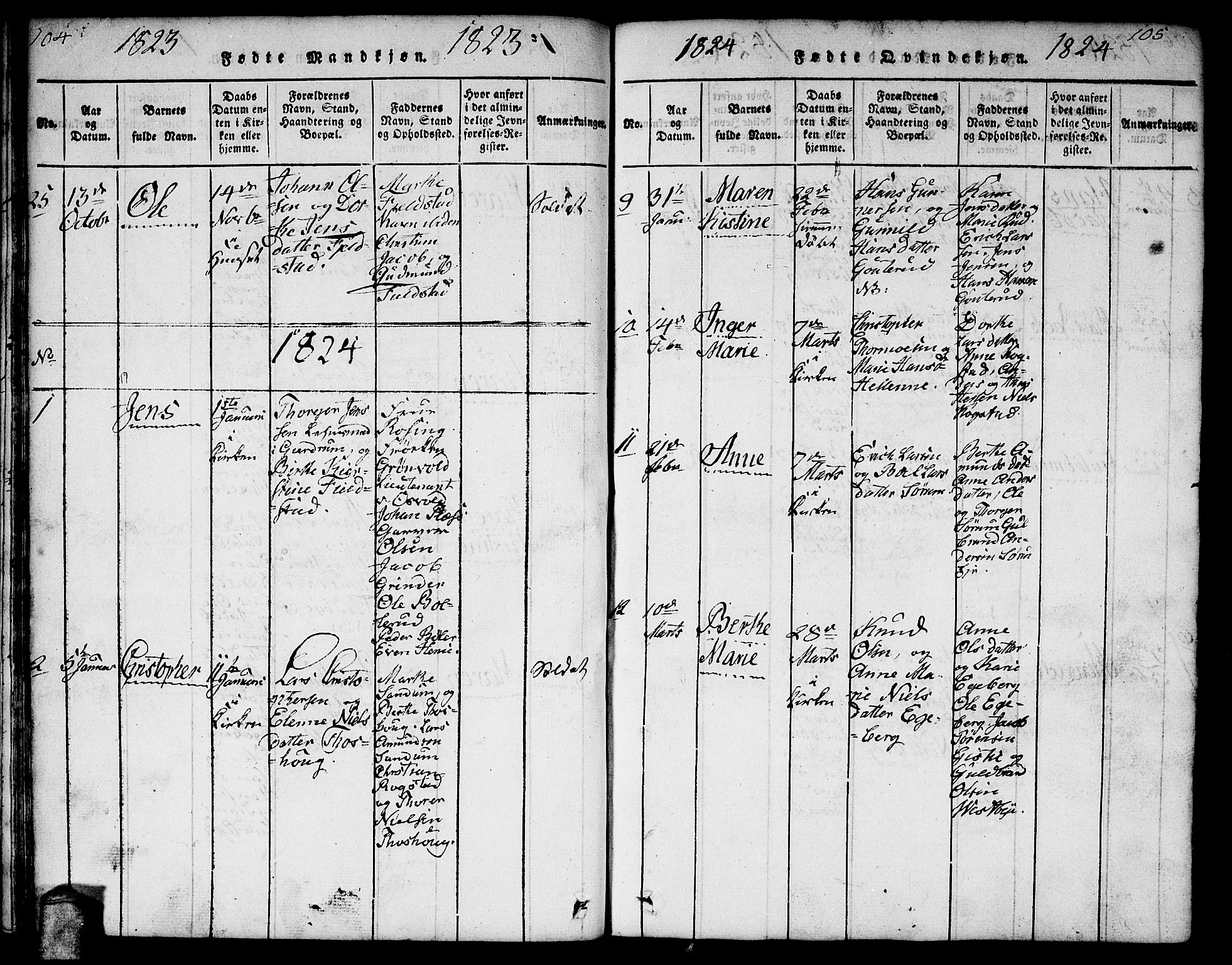 Gjerdrum prestekontor Kirkebøker, SAO/A-10412b/F/Fa/L0004: Parish register (official) no. I 4, 1816-1836, p. 104-105