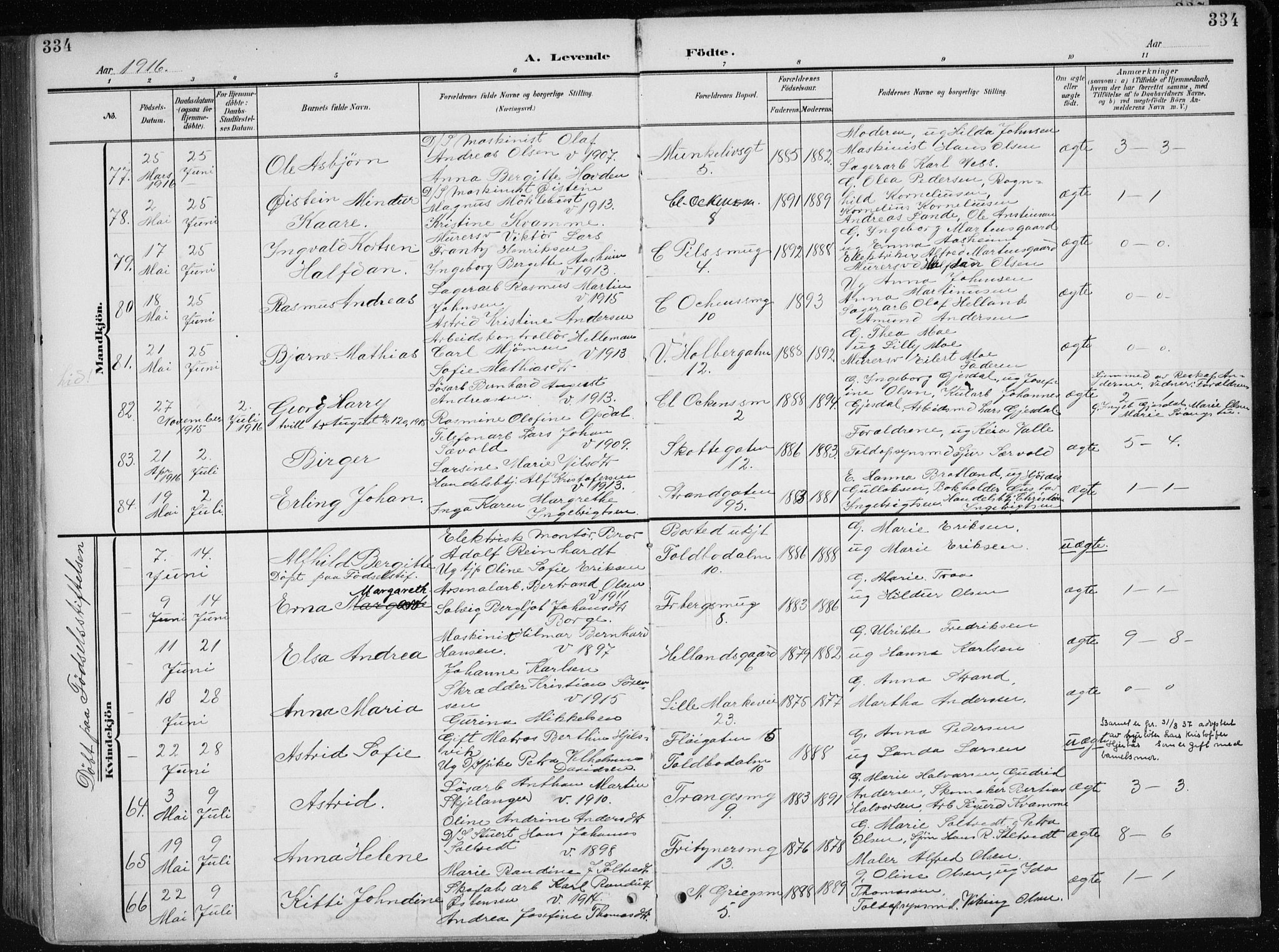 Nykirken Sokneprestembete, AV/SAB-A-77101/H/Haa/L0019: Parish register (official) no. B 7, 1904-1916, p. 334