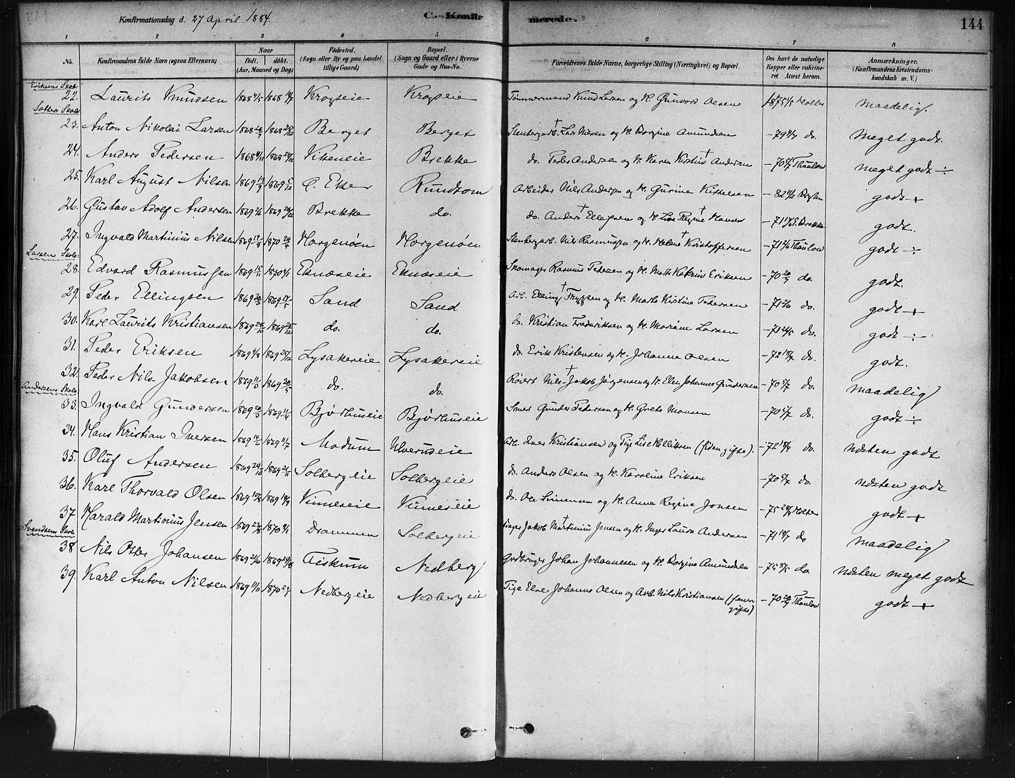 Nedre Eiker kirkebøker, SAKO/A-612/F/Fa/L0002: Parish register (official) no. 2, 1878-1885, p. 144