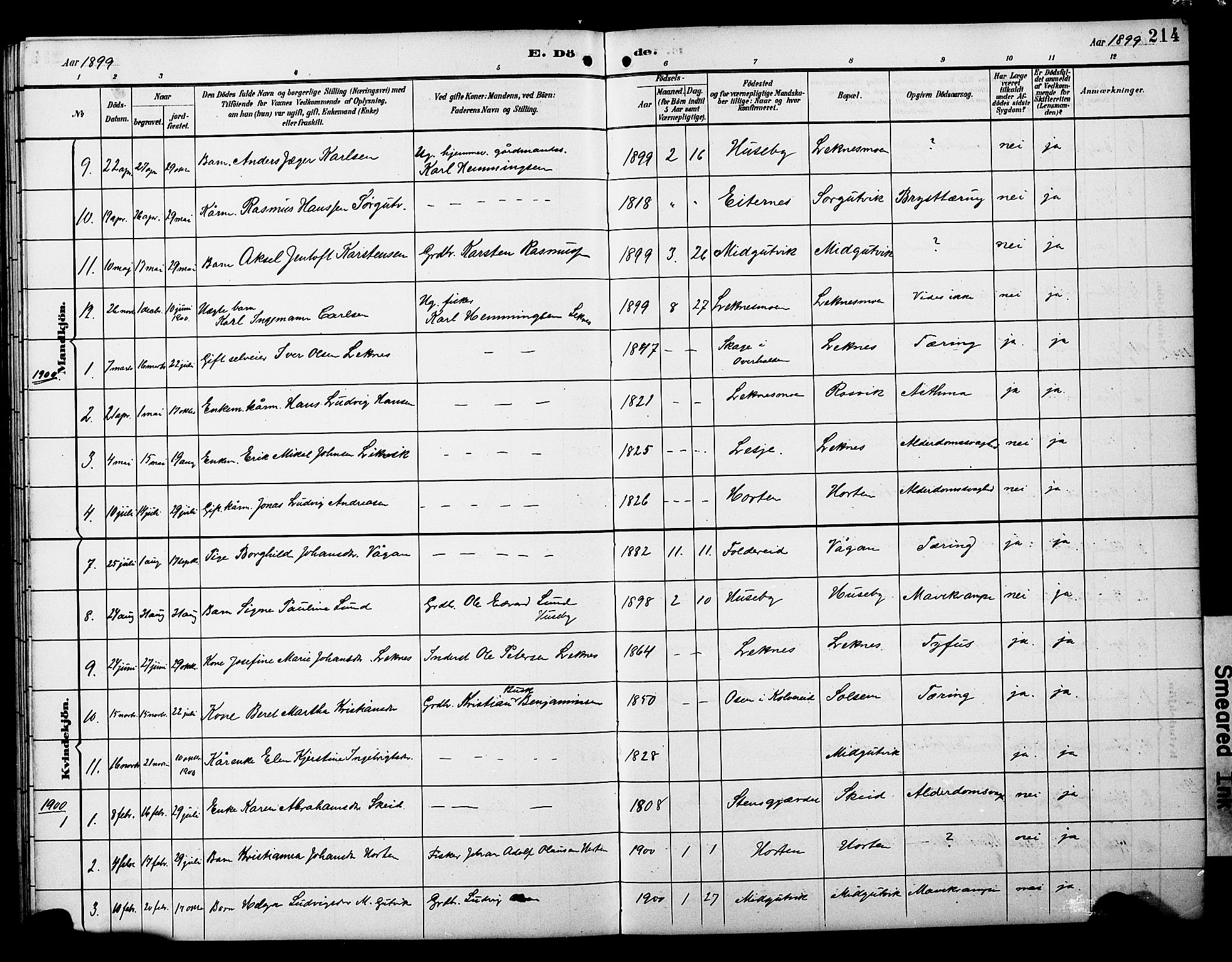 Ministerialprotokoller, klokkerbøker og fødselsregistre - Nord-Trøndelag, SAT/A-1458/788/L0701: Parish register (copy) no. 788C01, 1888-1913, p. 214
