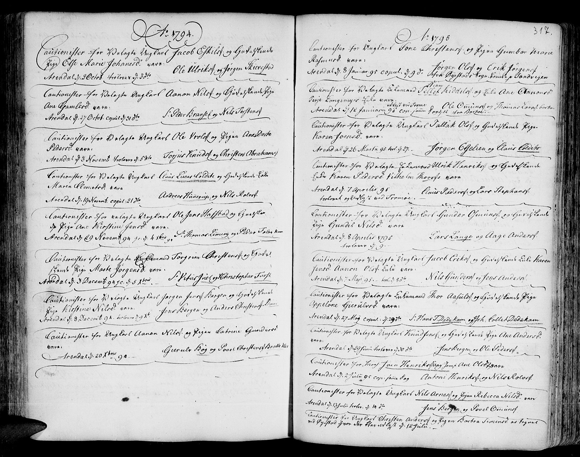Arendal sokneprestkontor, Trefoldighet, SAK/1111-0040/F/Fa/L0001: Parish register (official) no. A 1, 1703-1815, p. 317