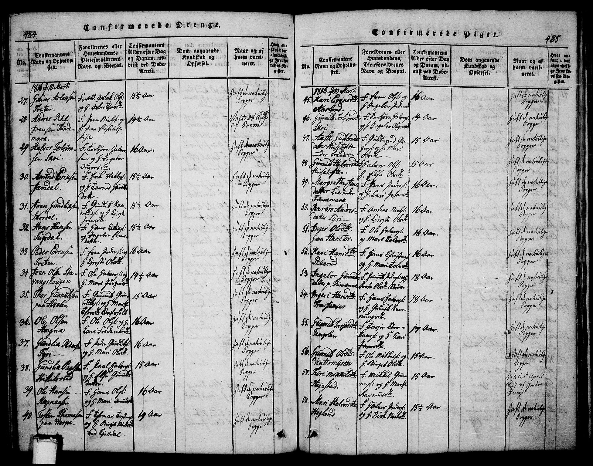 Bø kirkebøker, AV/SAKO-A-257/G/Ga/L0001: Parish register (copy) no. 1, 1815-1831, p. 484-485