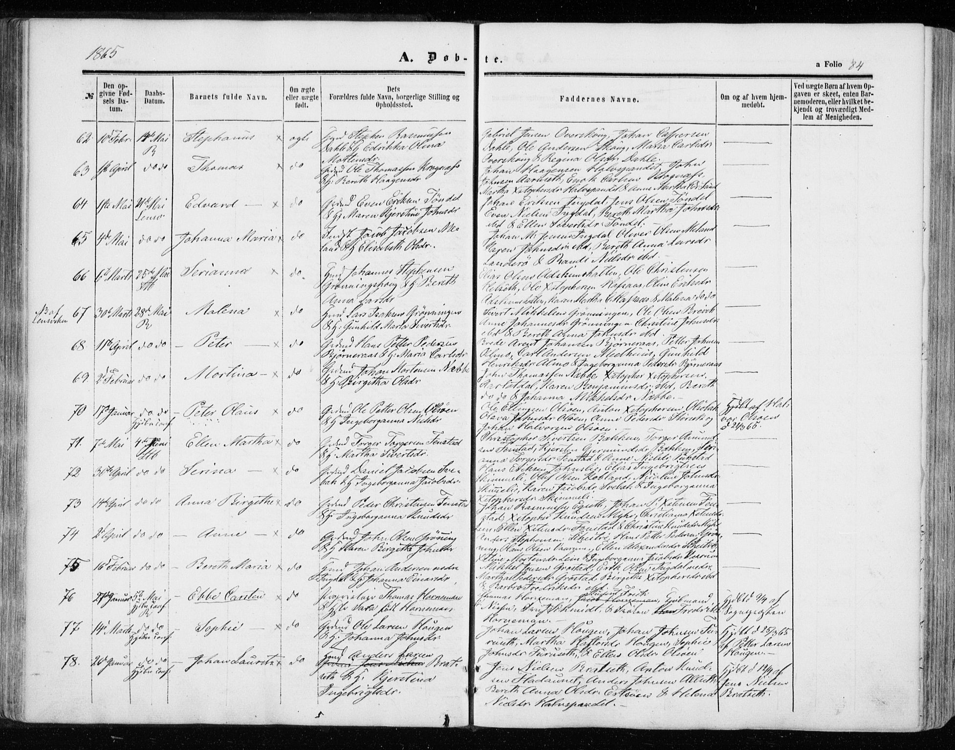 Ministerialprotokoller, klokkerbøker og fødselsregistre - Sør-Trøndelag, SAT/A-1456/646/L0612: Parish register (official) no. 646A10, 1858-1869, p. 84