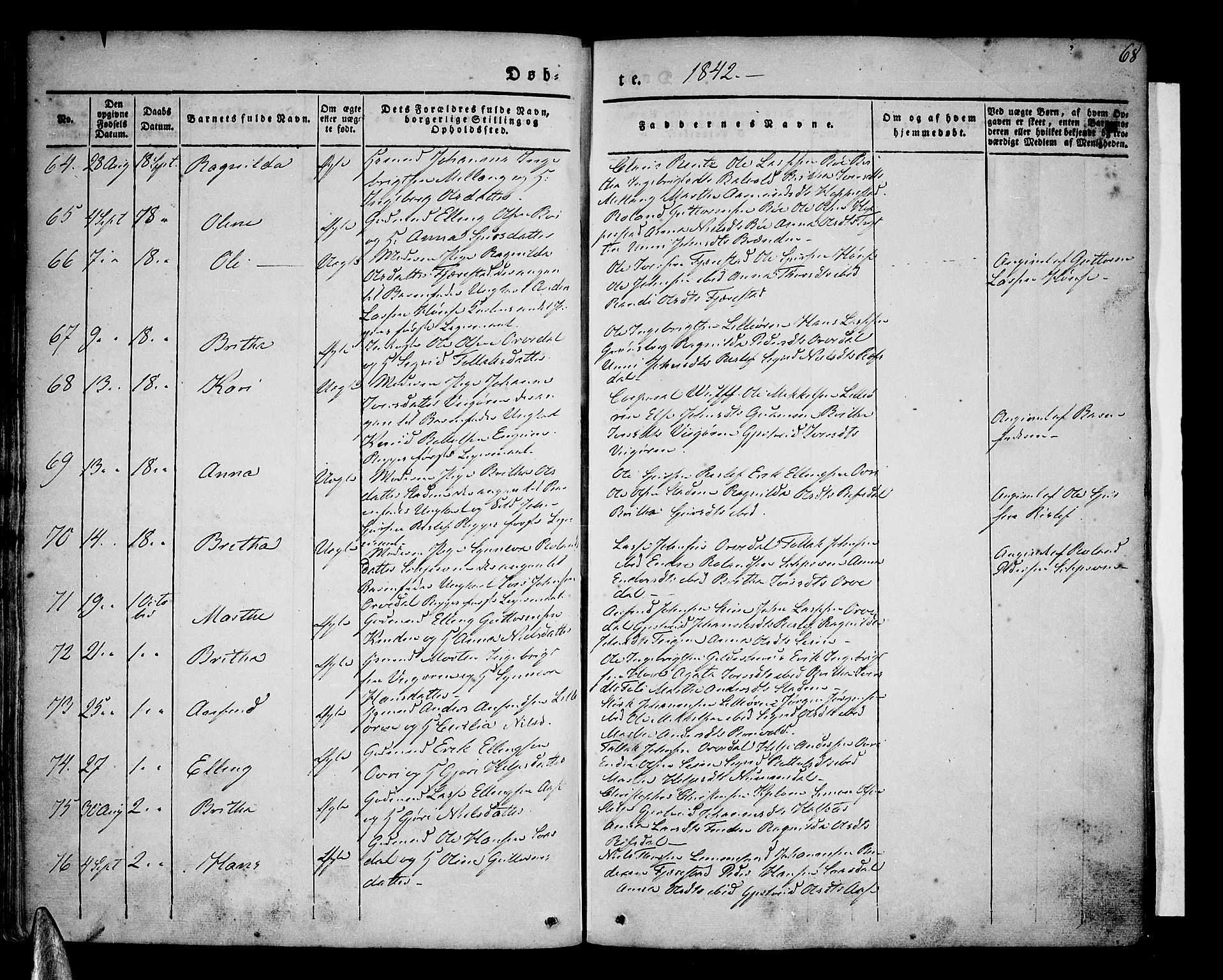 Vik sokneprestembete, SAB/A-81501: Parish register (official) no. A 7, 1831-1845, p. 68
