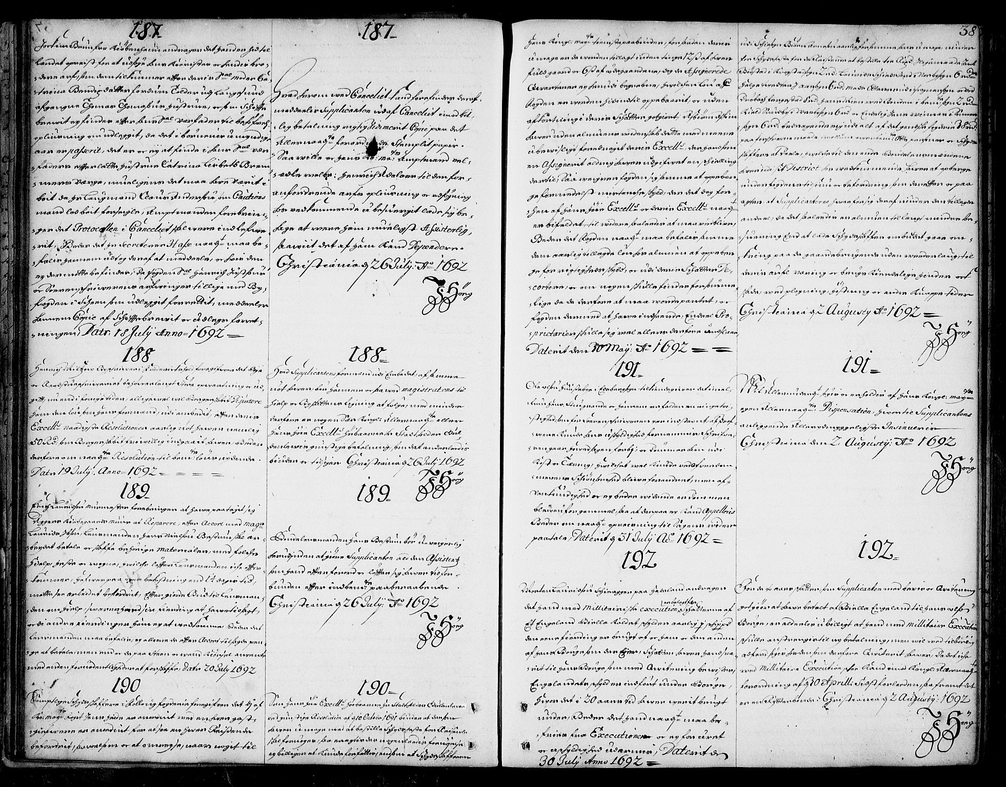 Stattholderembetet 1572-1771, AV/RA-EA-2870/Ad/L0005: Supplikasjons- og resolusjonsprotokoll, 1692-1699, p. 37b-38a