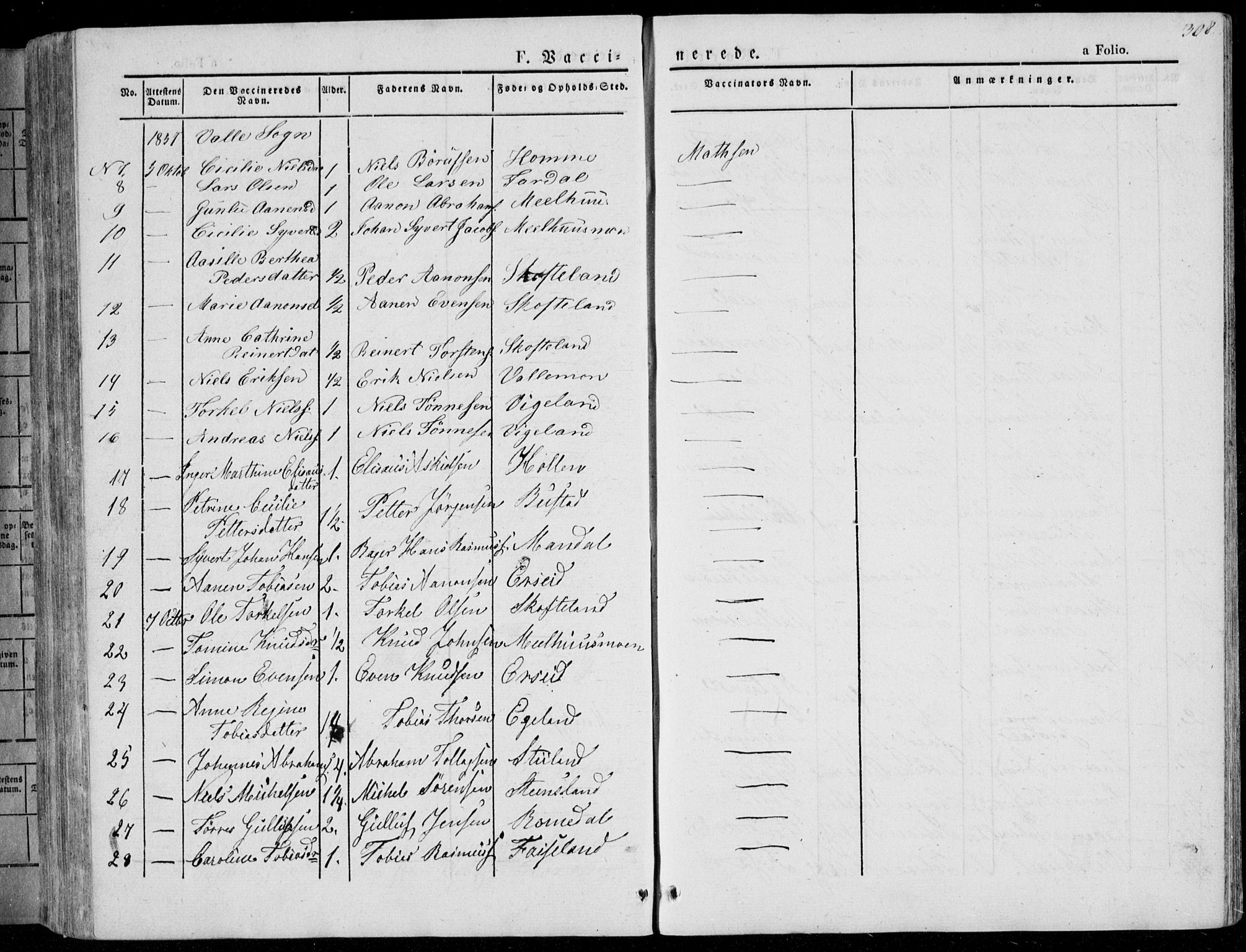 Sør-Audnedal sokneprestkontor, AV/SAK-1111-0039/F/Fa/Fab/L0006: Parish register (official) no. A 6, 1829-1855, p. 308