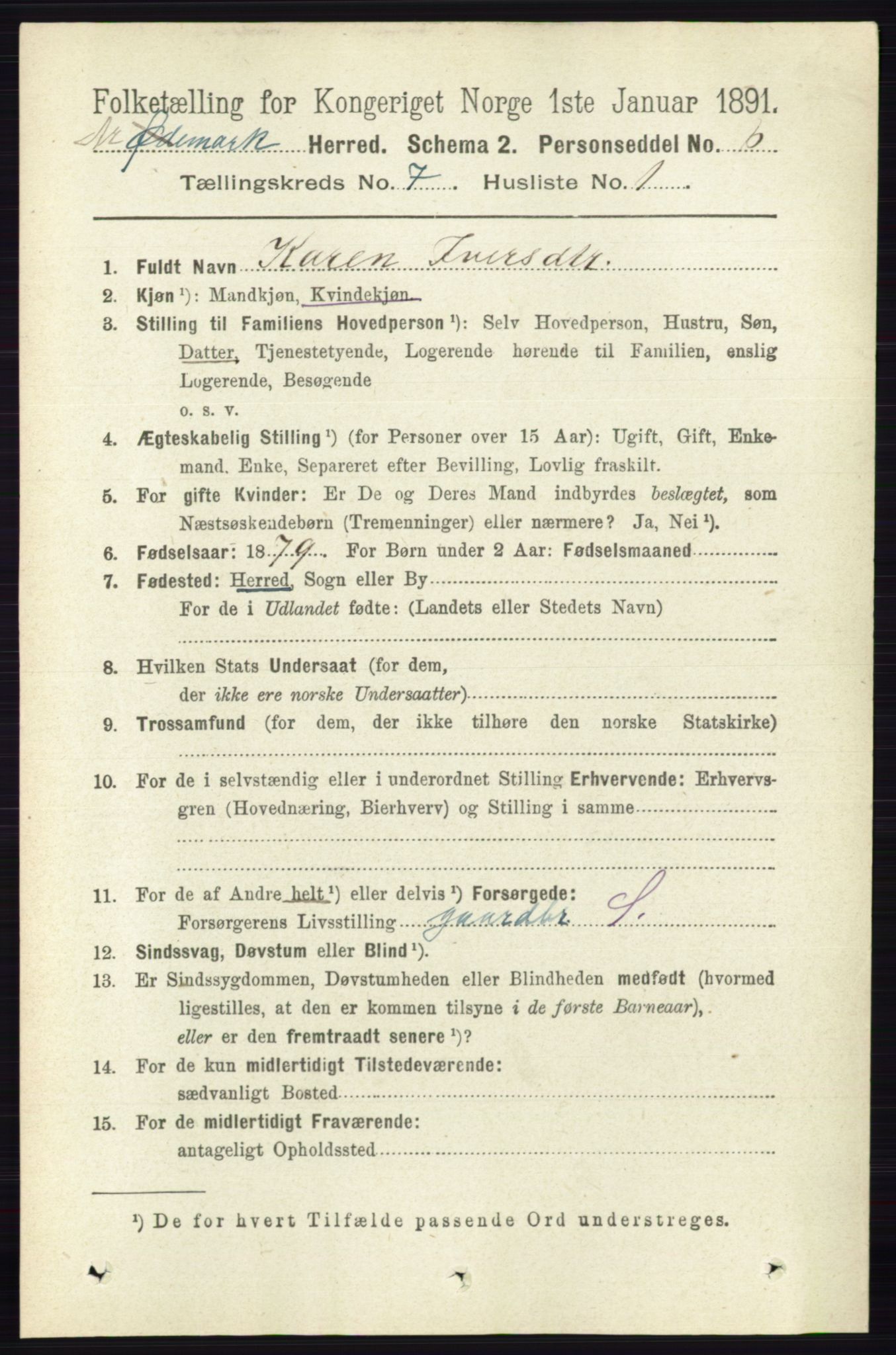 RA, 1891 census for 0118 Aremark, 1891, p. 3908