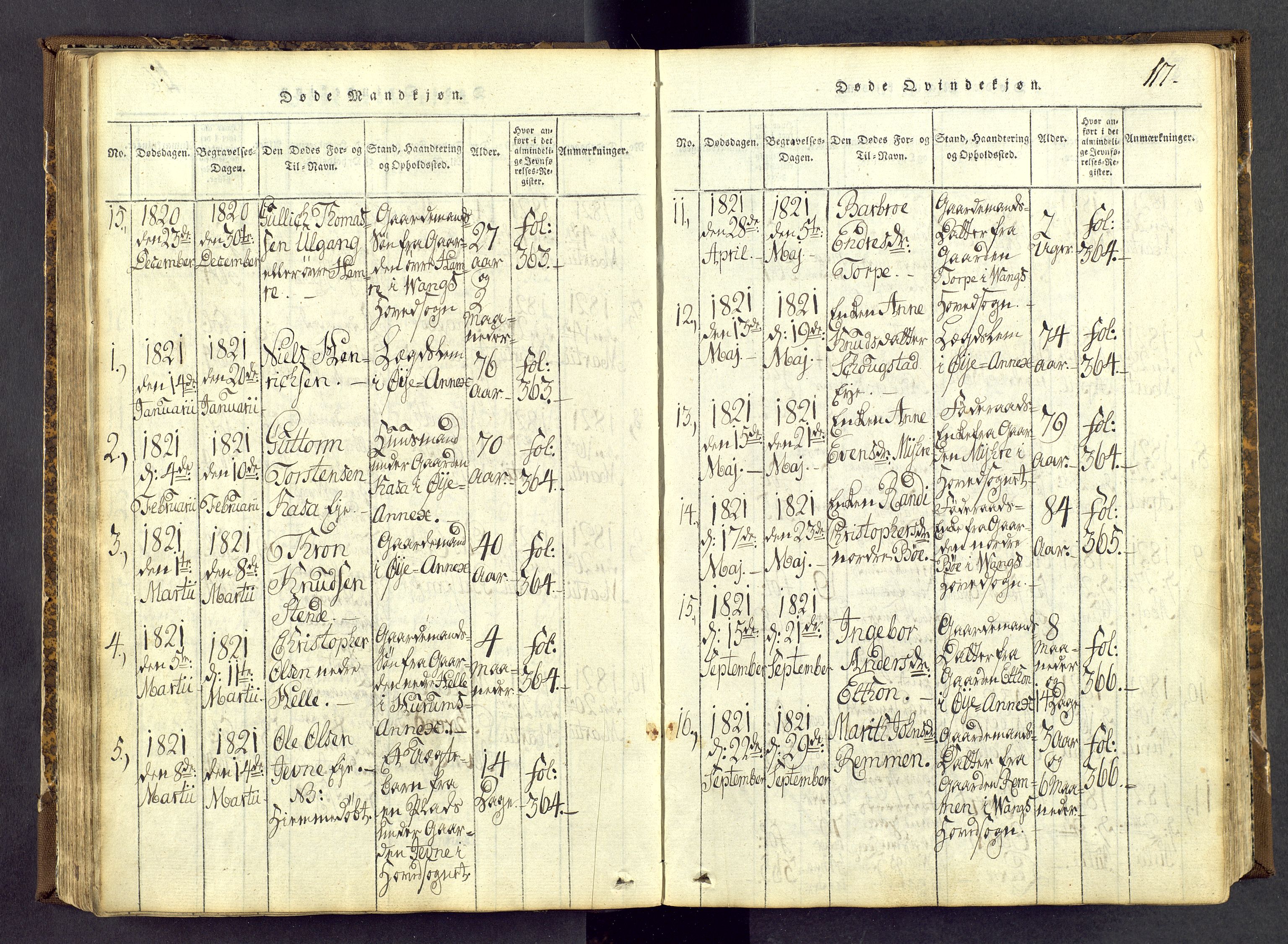 Vang prestekontor, Valdres, SAH/PREST-140/H/Ha/L0004: Parish register (official) no. 4, 1814-1831, p. 117