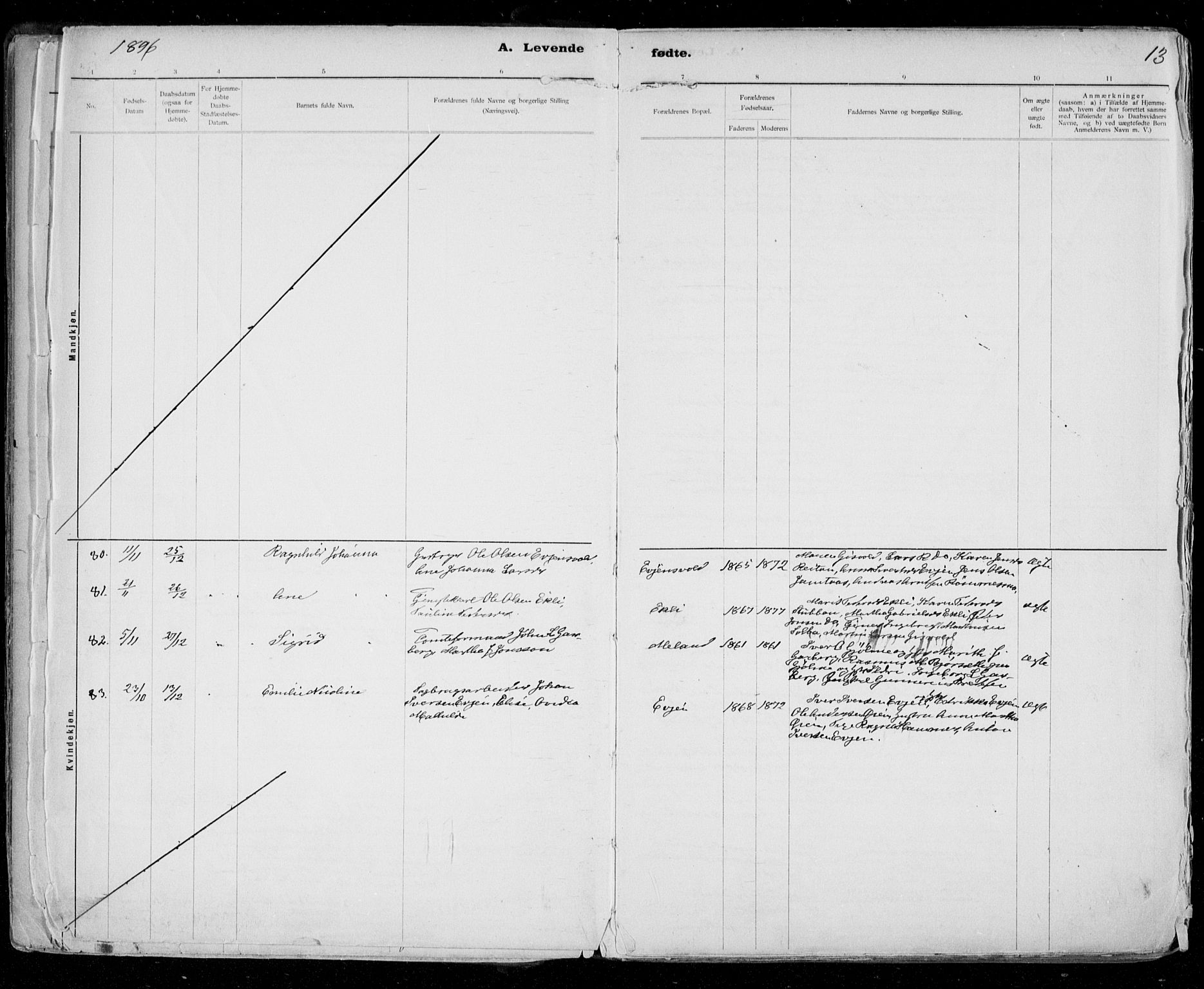 Ministerialprotokoller, klokkerbøker og fødselsregistre - Sør-Trøndelag, SAT/A-1456/668/L0811: Parish register (official) no. 668A11, 1894-1913, p. 13