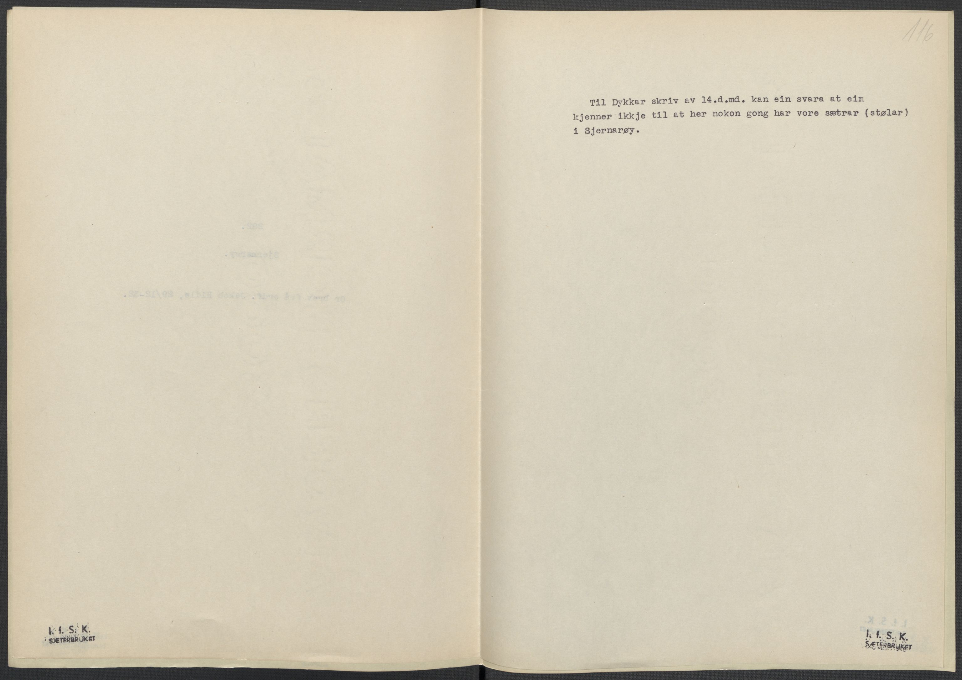 Instituttet for sammenlignende kulturforskning, AV/RA-PA-0424/F/Fc/L0009/0001: Eske B9: / Rogaland (perm XXII), 1932-1935, p. 116