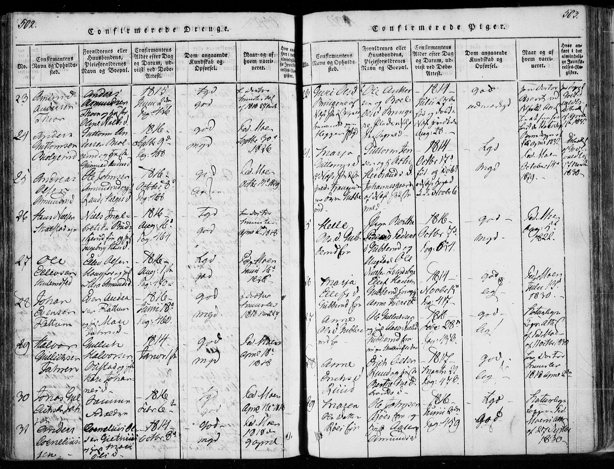 Modum kirkebøker, SAKO/A-234/F/Fa/L0006: Parish register (official) no. 6, 1832-1841, p. 502-503