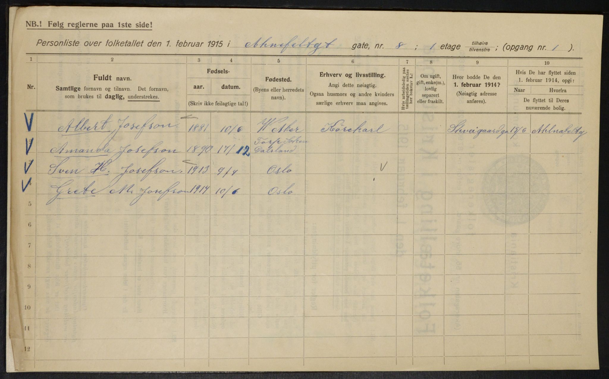 OBA, Municipal Census 1915 for Kristiania, 1915, p. 1114