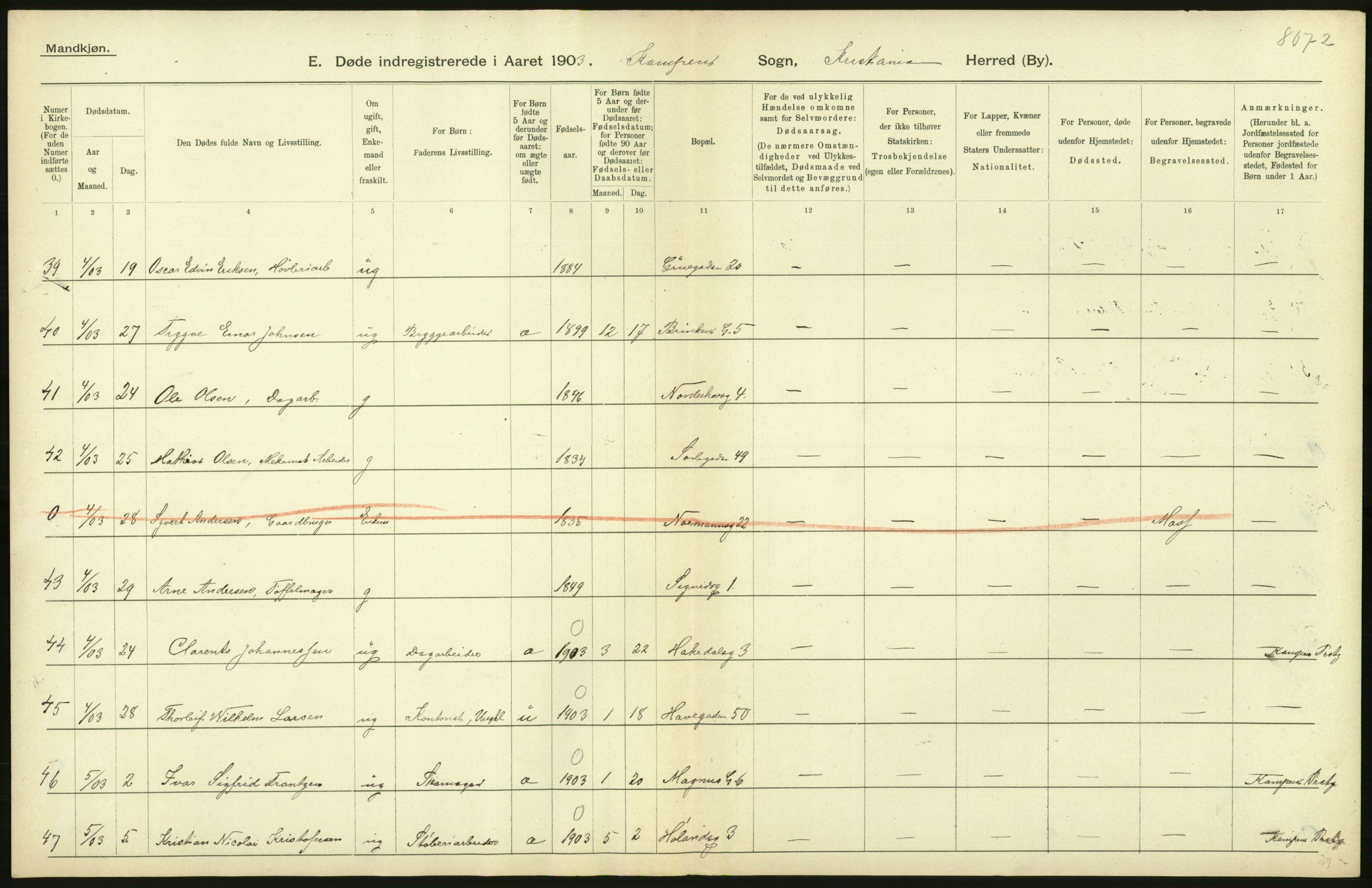 Statistisk sentralbyrå, Sosiodemografiske emner, Befolkning, AV/RA-S-2228/D/Df/Dfa/Dfaa/L0004: Kristiania: Gifte, døde, 1903, p. 252