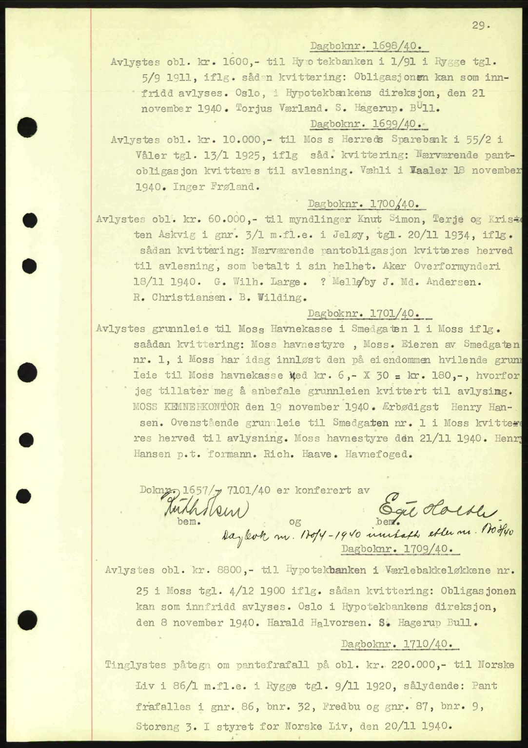 Moss sorenskriveri, SAO/A-10168: Mortgage book no. B10, 1940-1941, Diary no: : 1698/1940