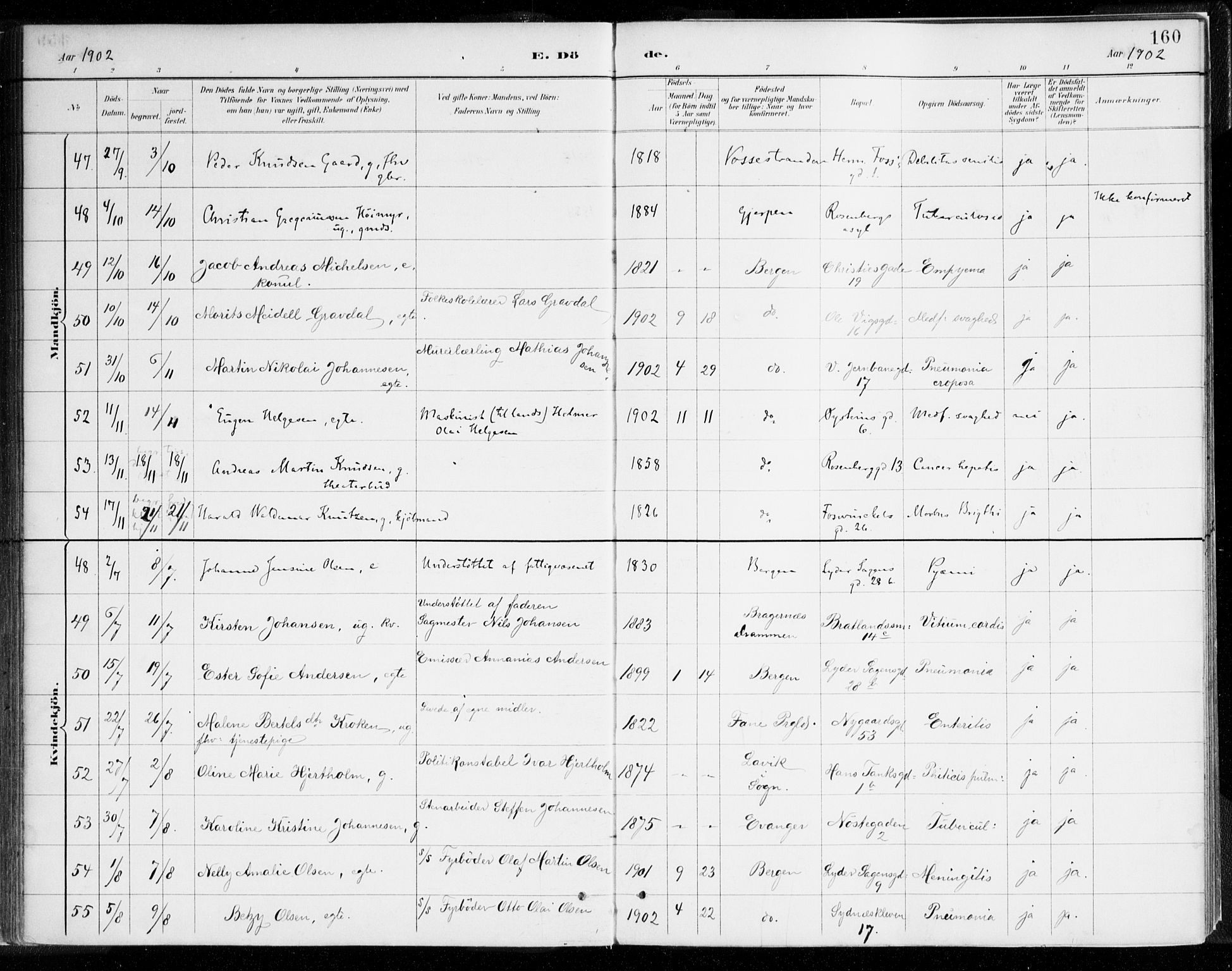 Johanneskirken sokneprestembete, SAB/A-76001/H/Haa/L0019: Parish register (official) no. E 1, 1885-1915, p. 160