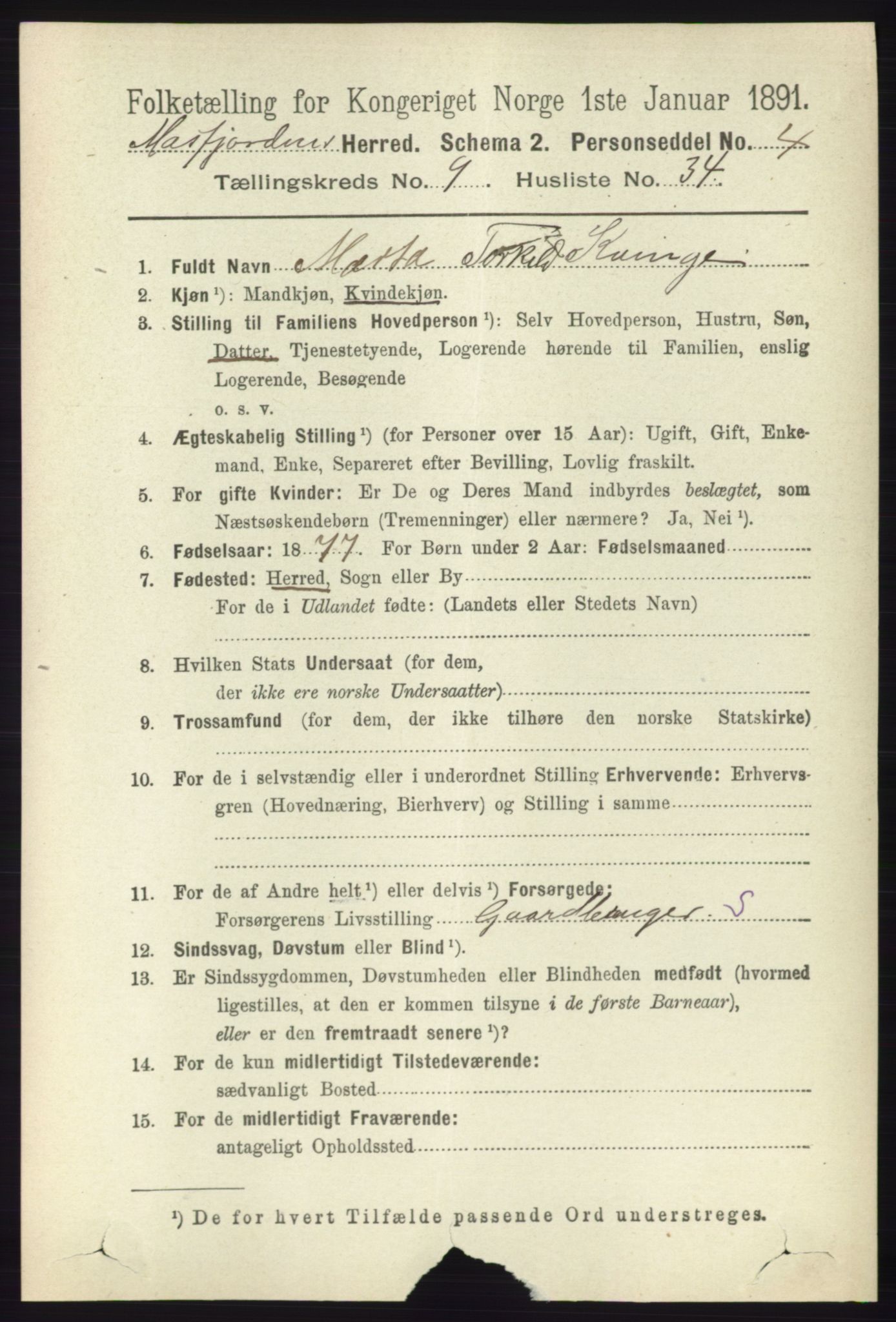 RA, 1891 census for 1266 Masfjorden, 1891, p. 1964