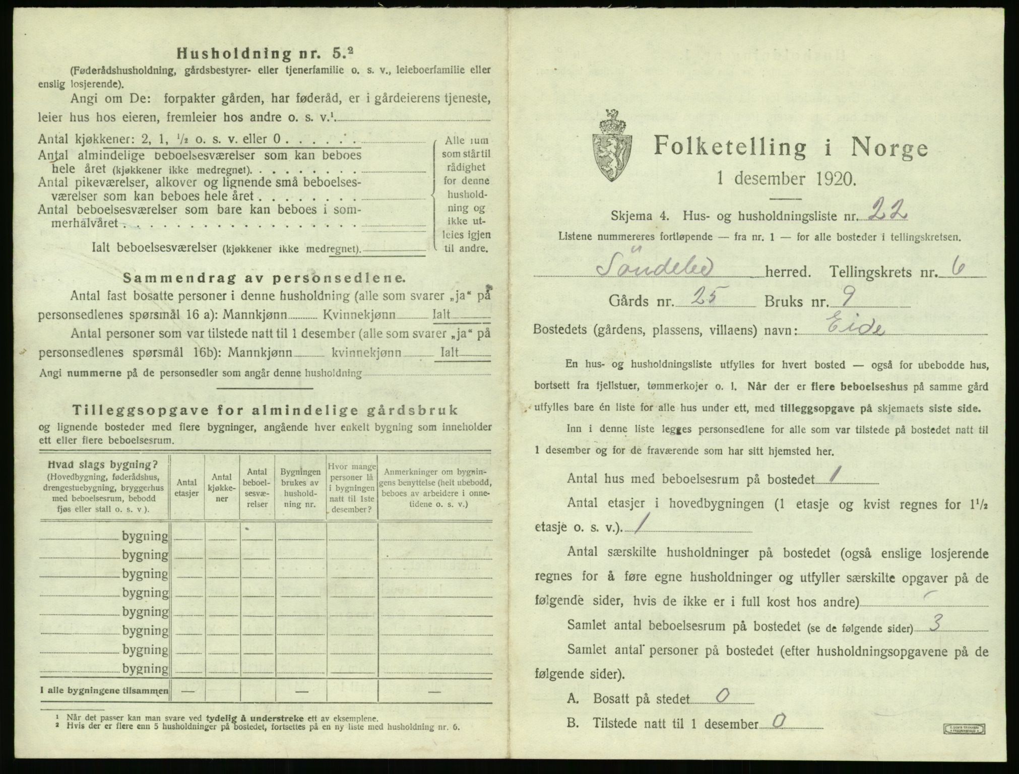 SAK, 1920 census for Søndeled, 1920, p. 613