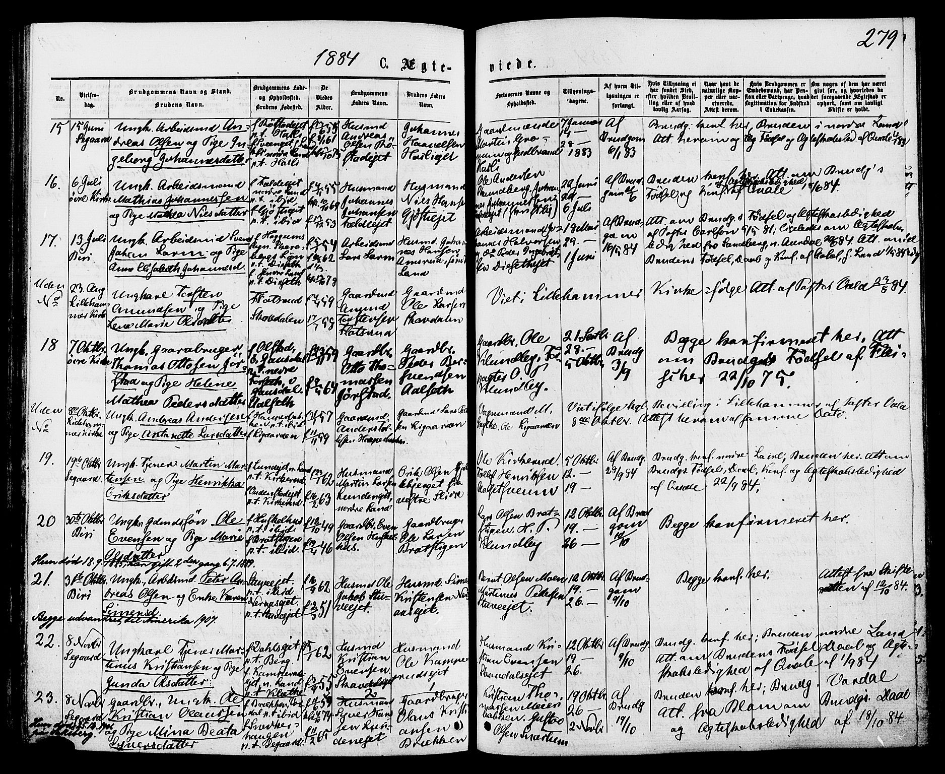 Biri prestekontor, AV/SAH-PREST-096/H/Ha/Haa/L0006: Parish register (official) no. 6, 1877-1886, p. 279