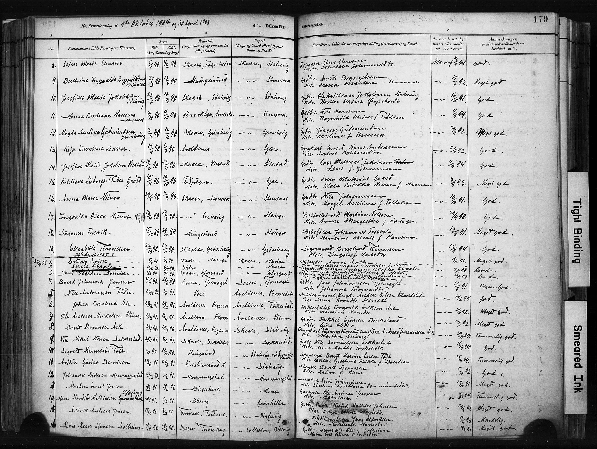 Haugesund sokneprestkontor, SAST/A -101863/H/Ha/Haa/L0004: Parish register (official) no. A 4, 1886-1908, p. 179