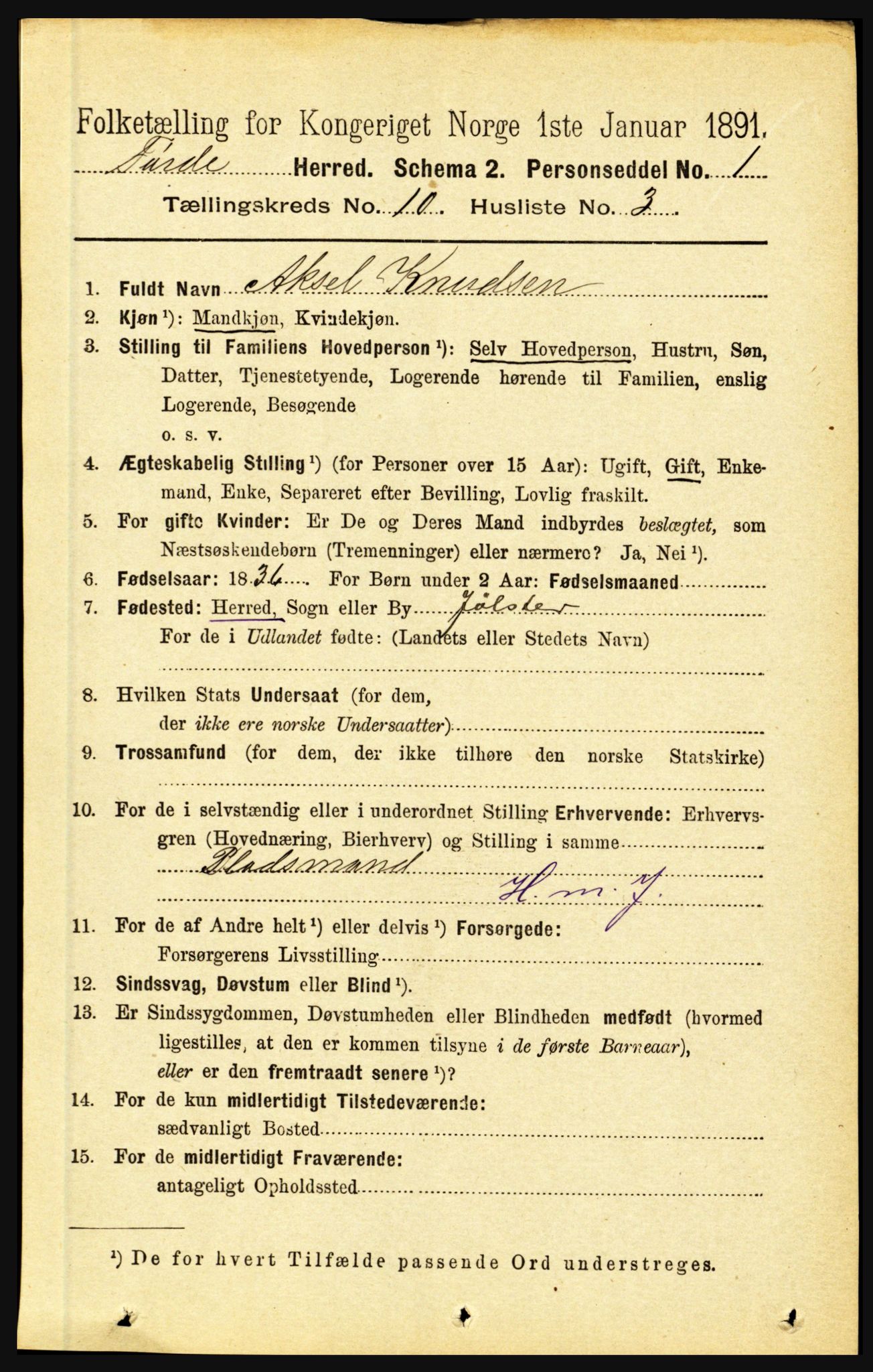 RA, 1891 census for 1432 Førde, 1891, p. 3675