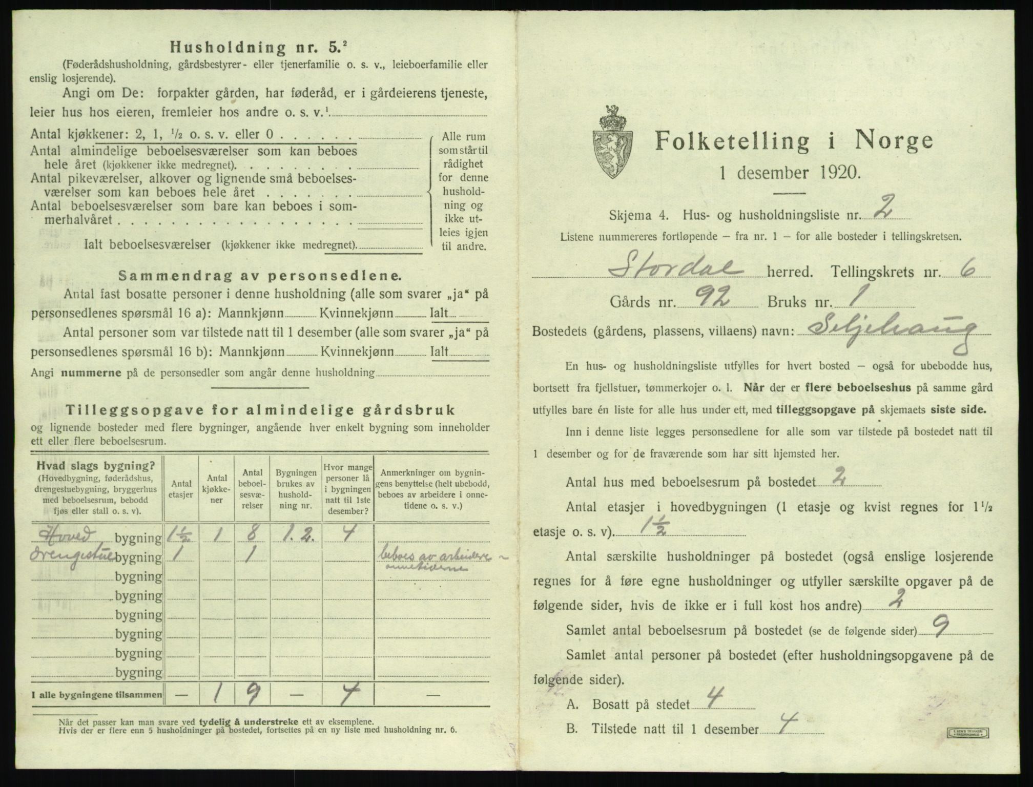 SAT, 1920 census for Stordal, 1920, p. 286