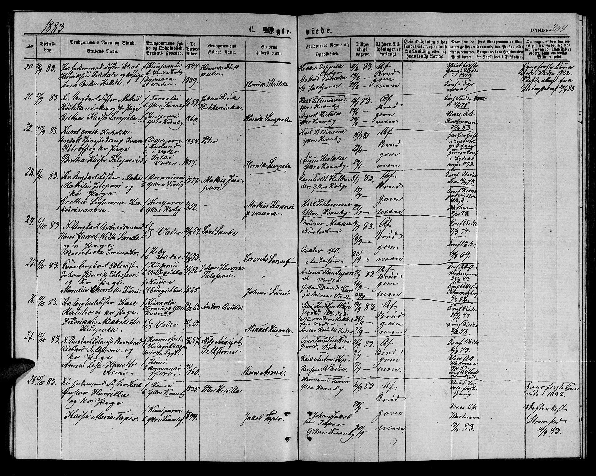 Vadsø sokneprestkontor, AV/SATØ-S-1325/H/Hb/L0002klokker: Parish register (copy) no. 2, 1875-1884, p. 204