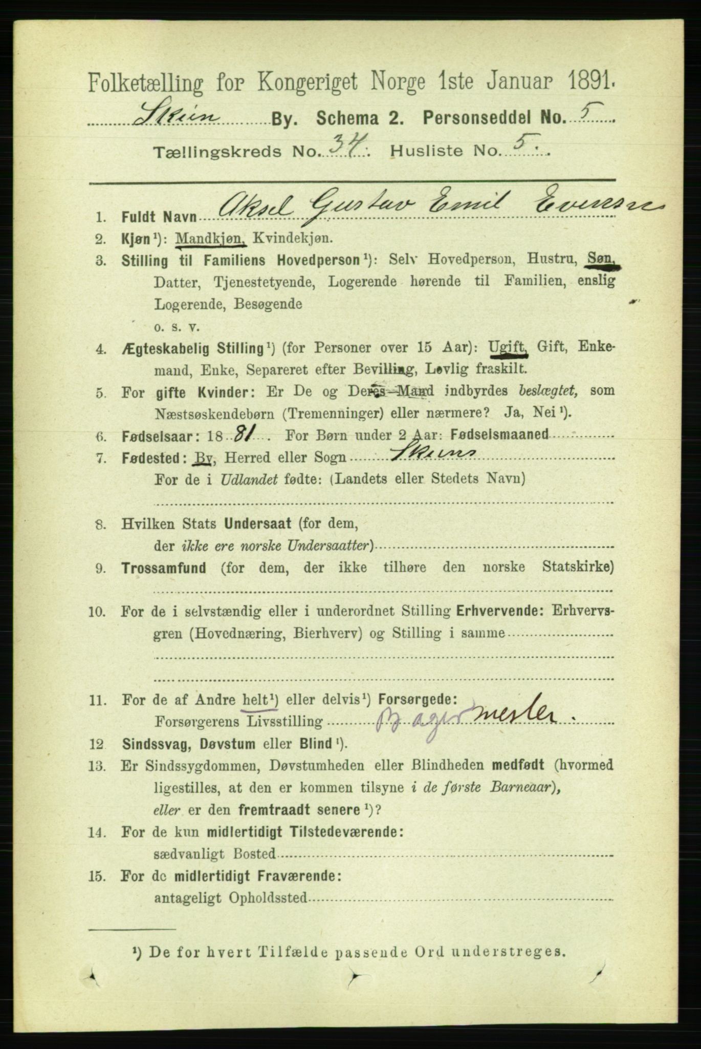 RA, 1891 census for 0806 Skien, 1891, p. 7769