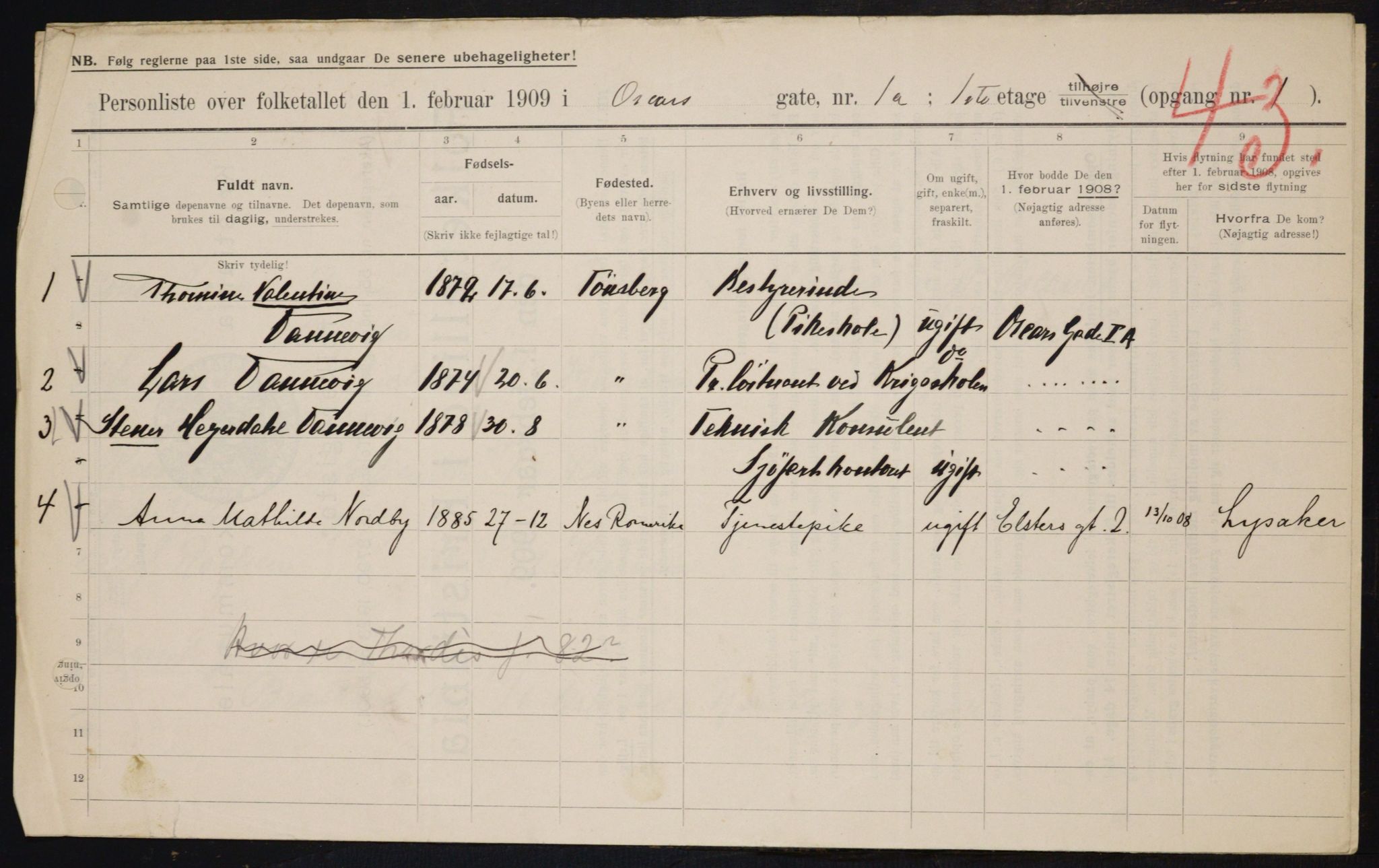 OBA, Municipal Census 1909 for Kristiania, 1909, p. 68847