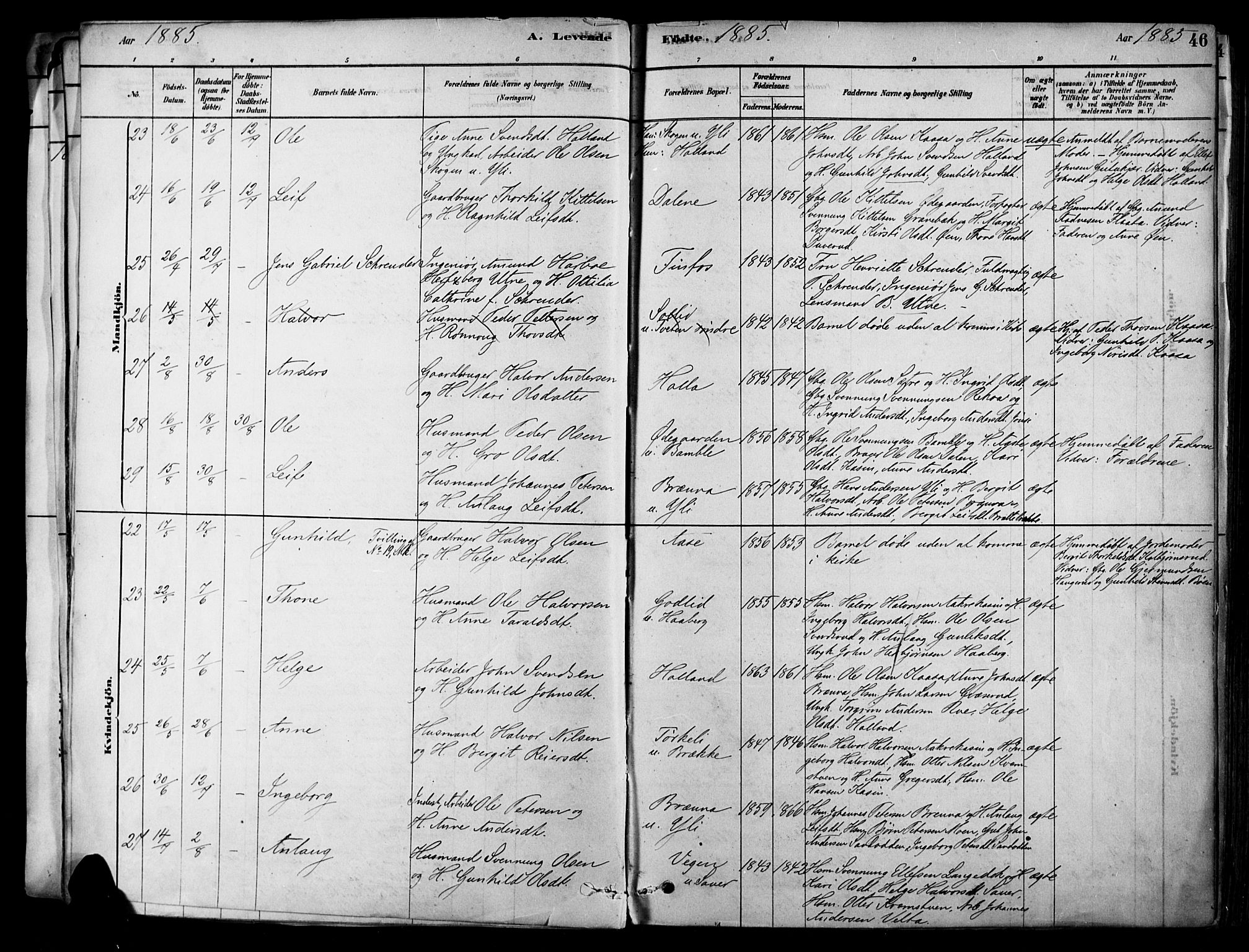 Heddal kirkebøker, AV/SAKO-A-268/F/Fa/L0008: Parish register (official) no. I 8, 1878-1903, p. 46